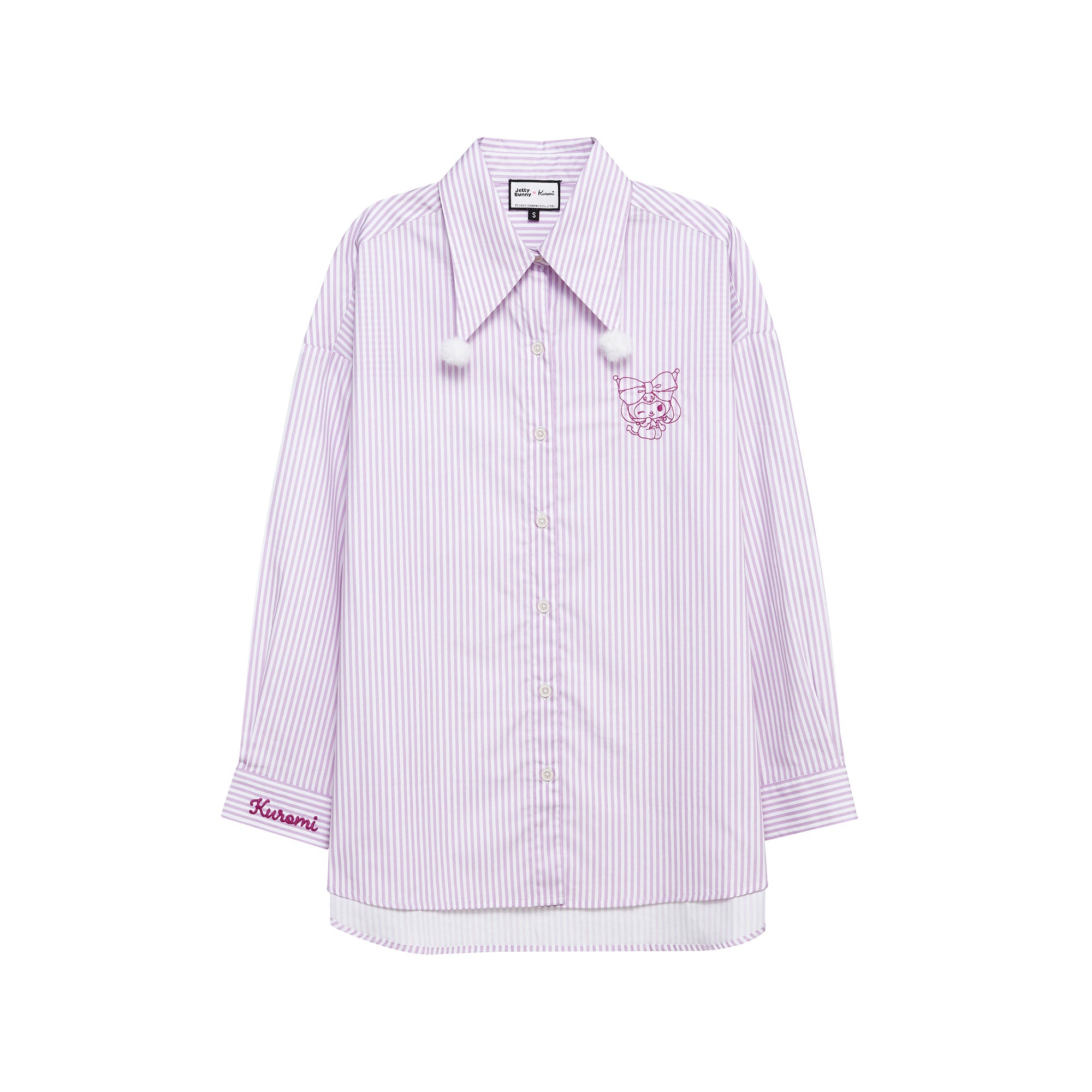 เสื้อเชิ้ตแขนยาวลายทางปักลายการ์ตูน Kuromi Purple