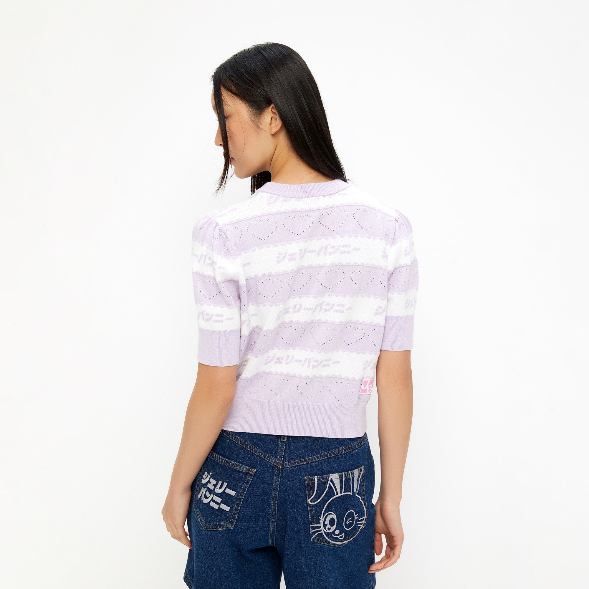 Stripe Knit Short Sleeve Top Multi Color