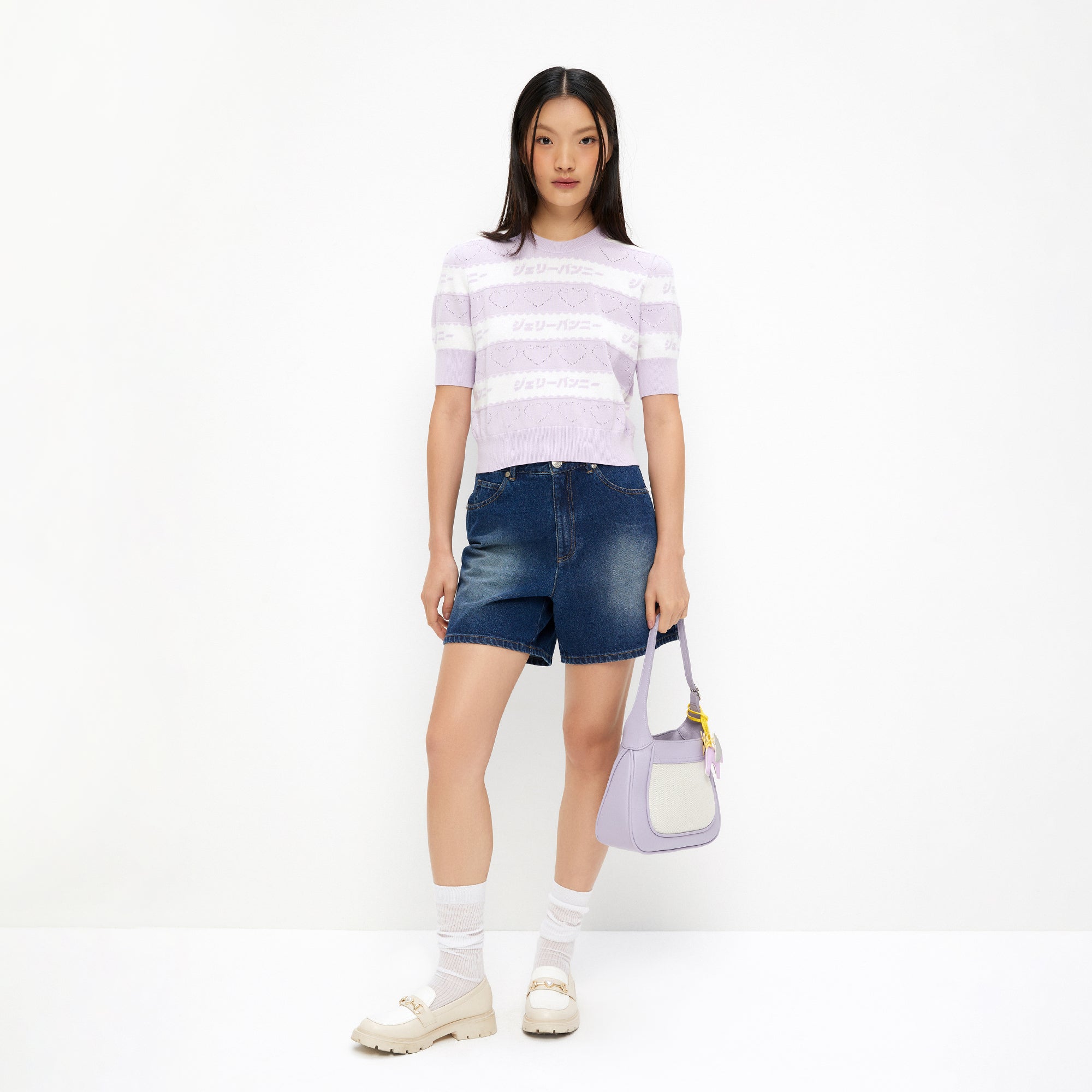 Stripe Knit Short Sleeve Top Multi Color