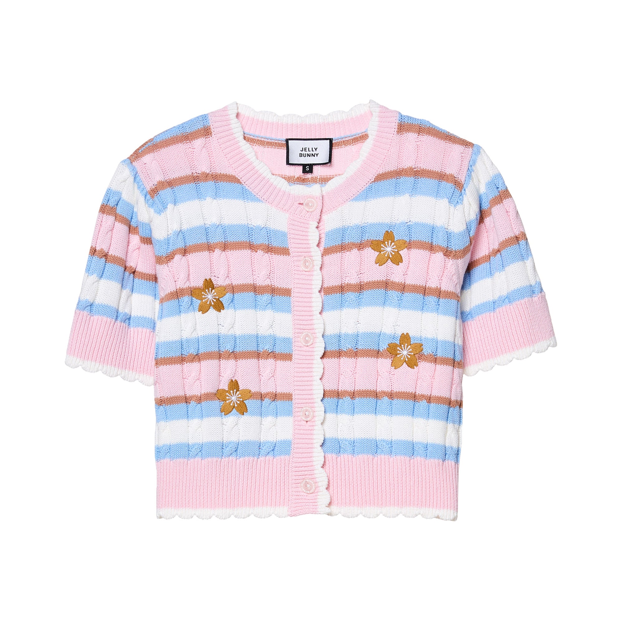Stripe Sakura Cable Knitted Top Multi Color