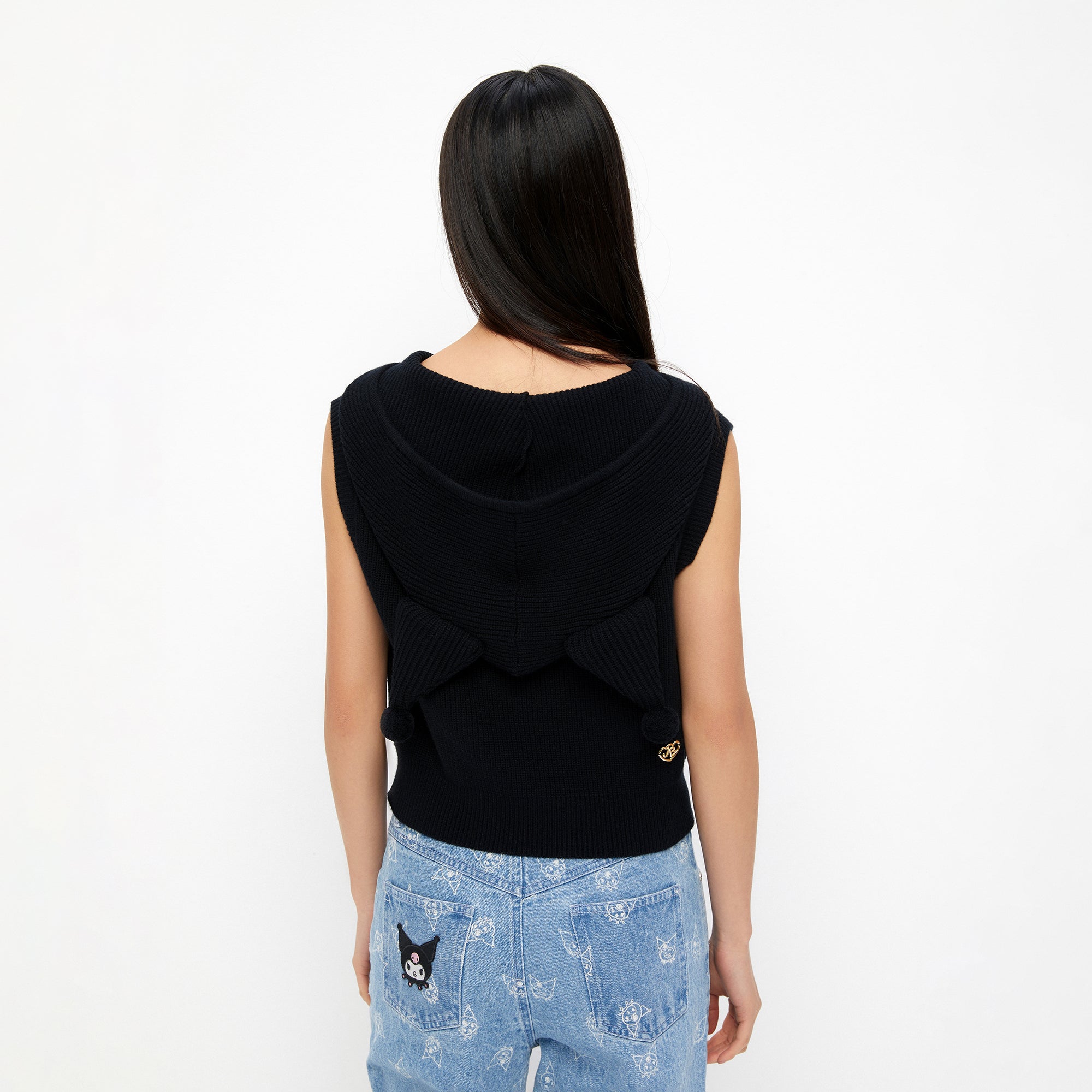 Kuromi Rib Sleeveless Hood Top Black