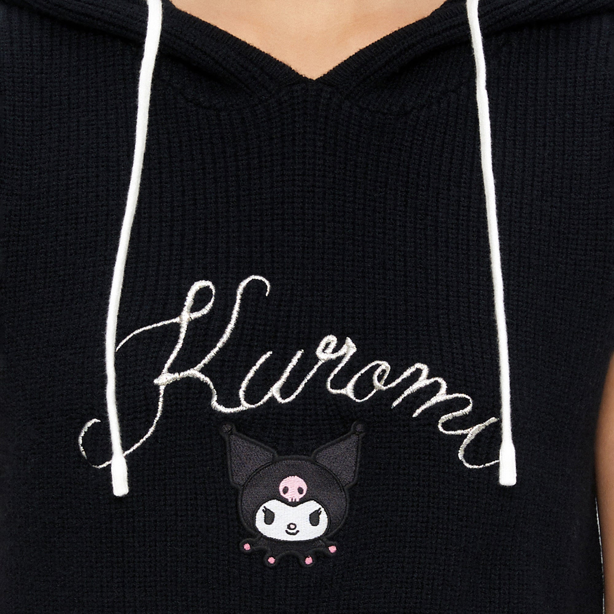 Kuromi Rib Sleeveless Hood Top Black