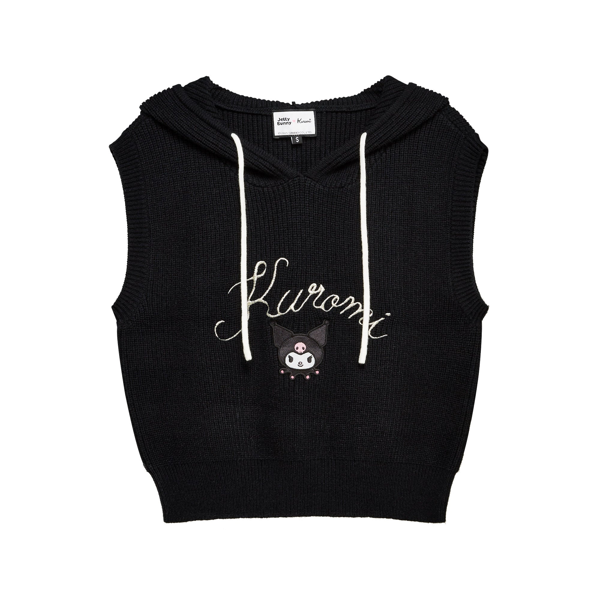 Kuromi Rib Sleeveless Hood Top Black