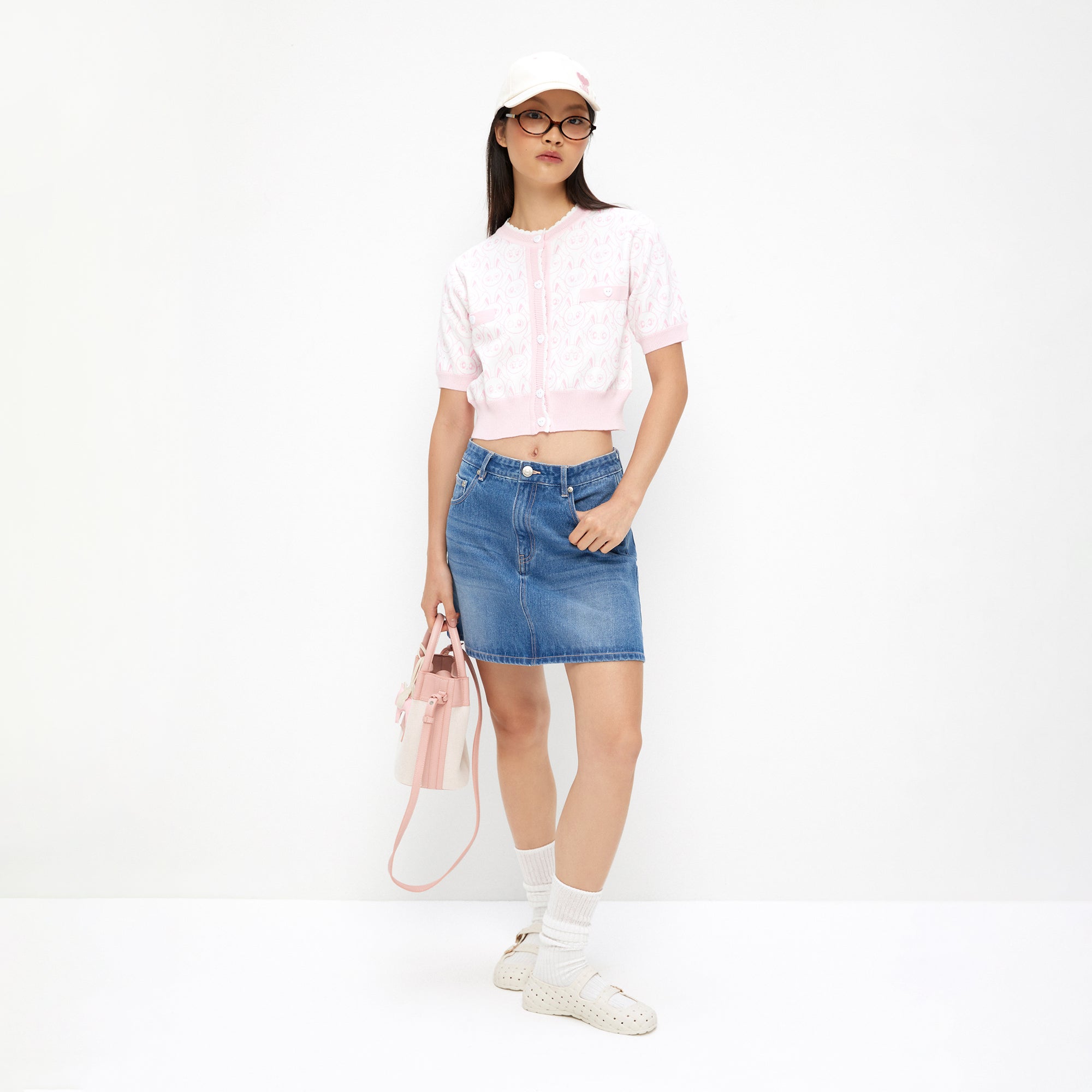 เสื้อนิตแขนสั้นลายกระต่าย Jereme Pink