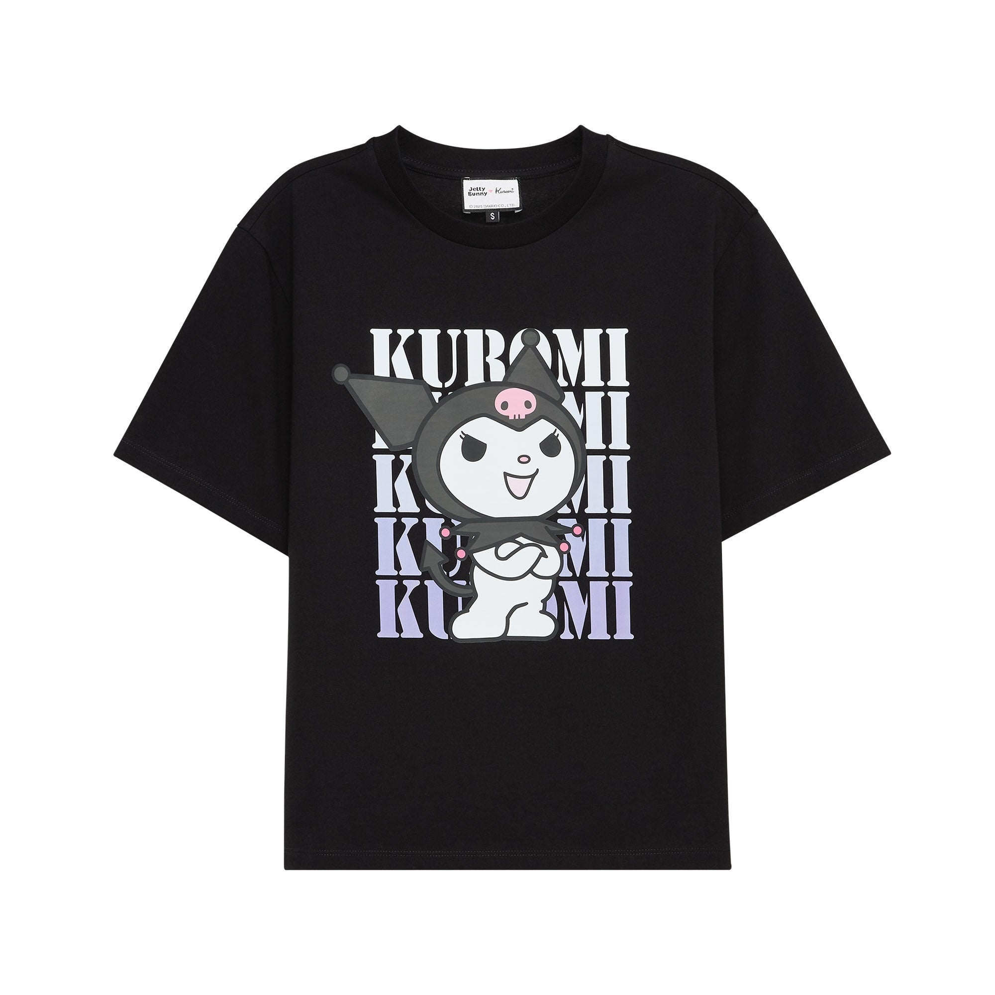 เสื้อยืดทรงพอดีตัวพิมพ์ลายการ์ตูน Kuromi Black