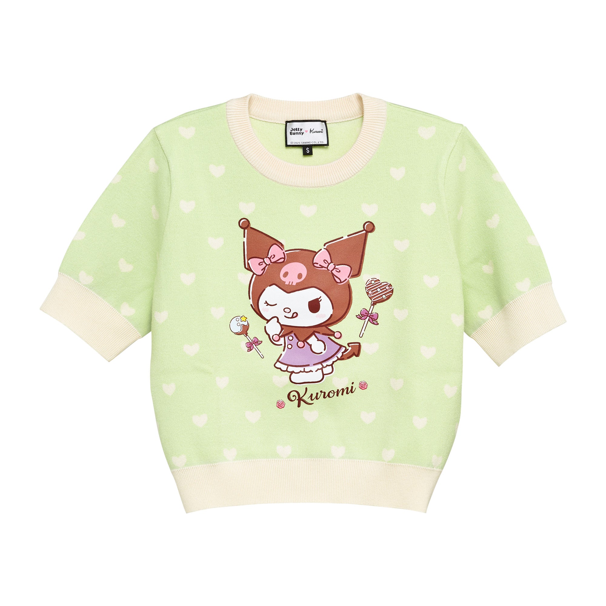 เสื้อถักแขนสั้นปักลายการ์ตูน Kuromi Green