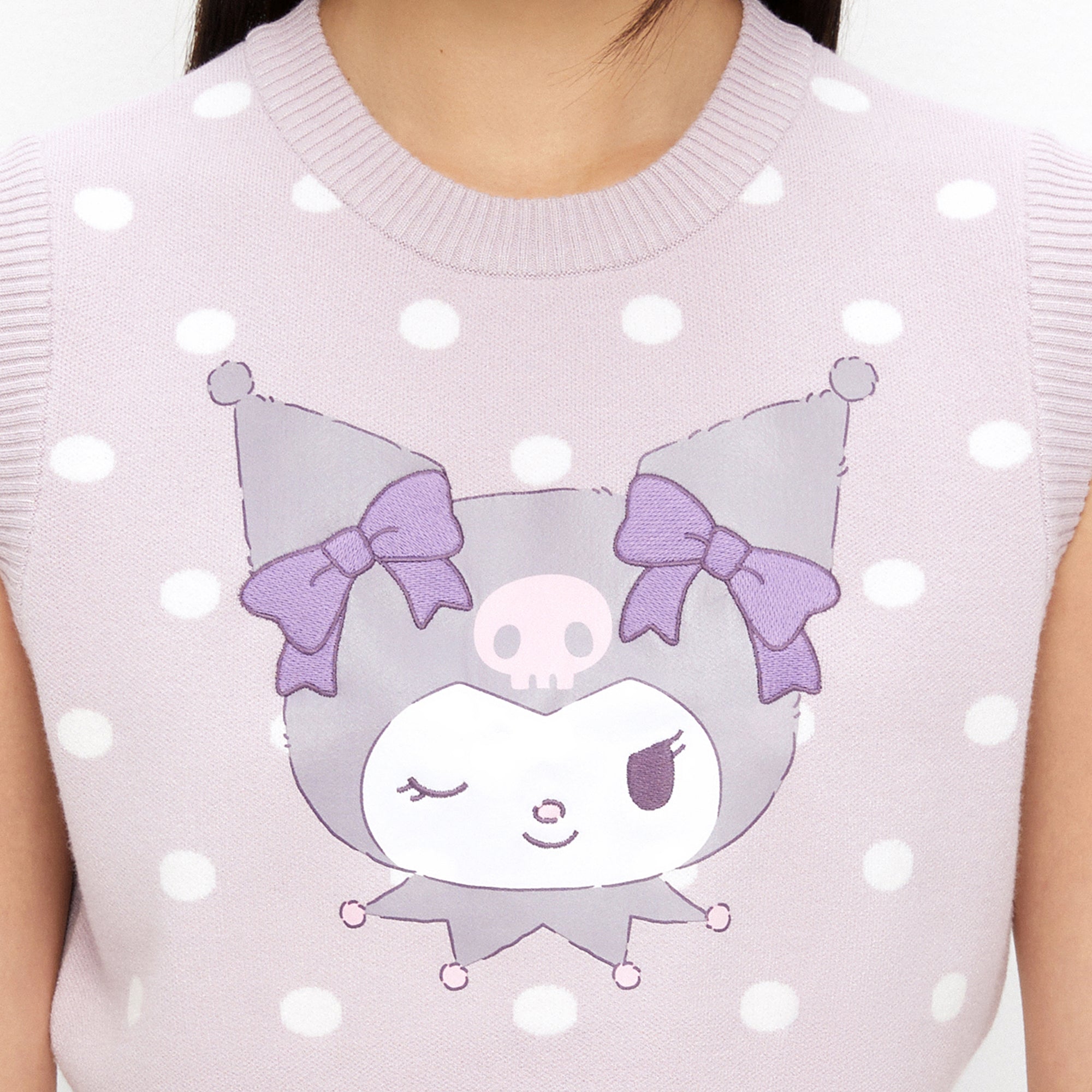 เสื้อครอปผ้านิตปักลายการ์ตูน Kuromi Purple