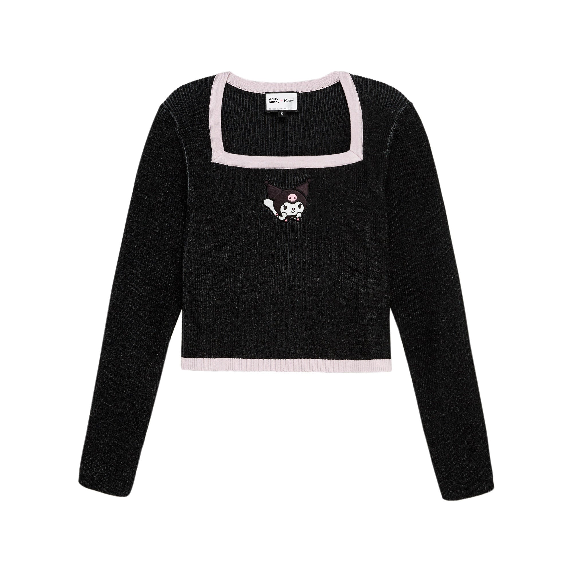 เสื้อแขนยาวผ้าริบปักลายการ์ตูน Kuromi Black