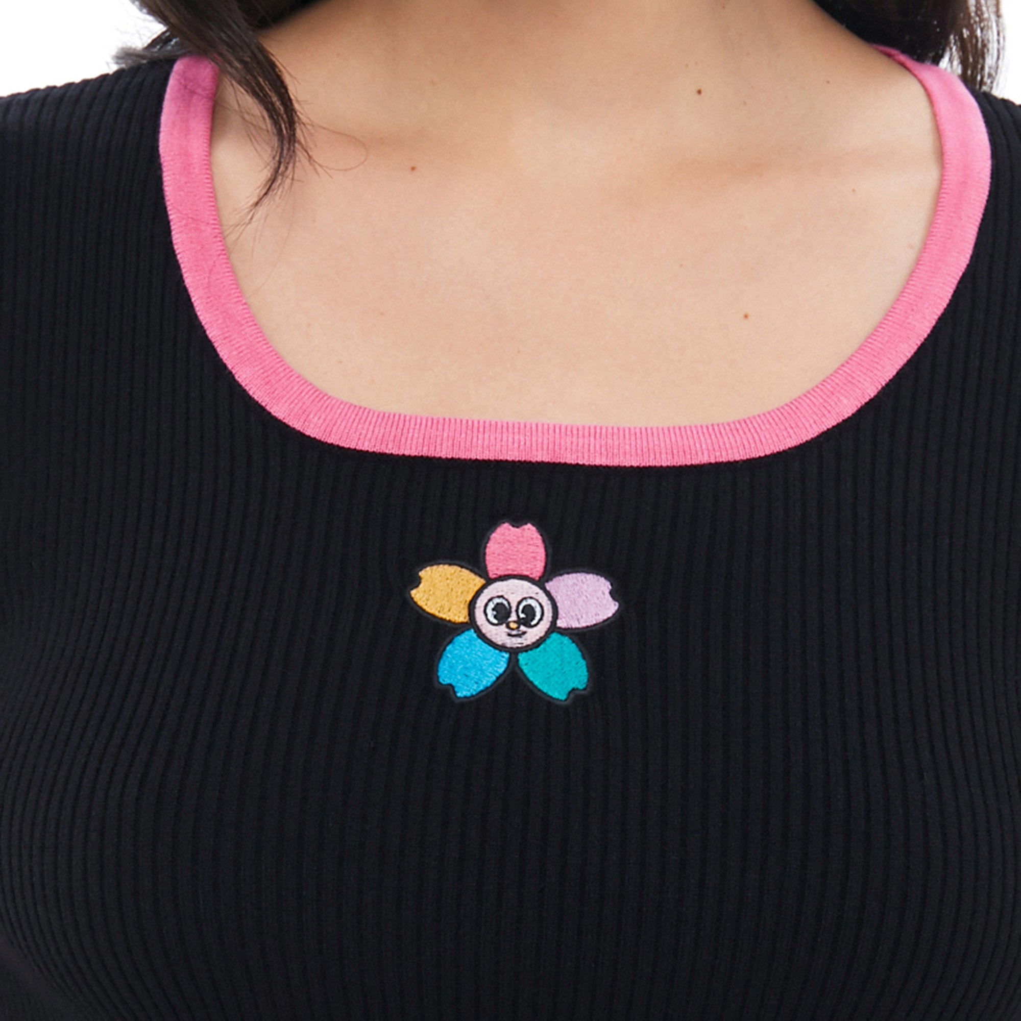 Smiley Sakura Baby Tee Black