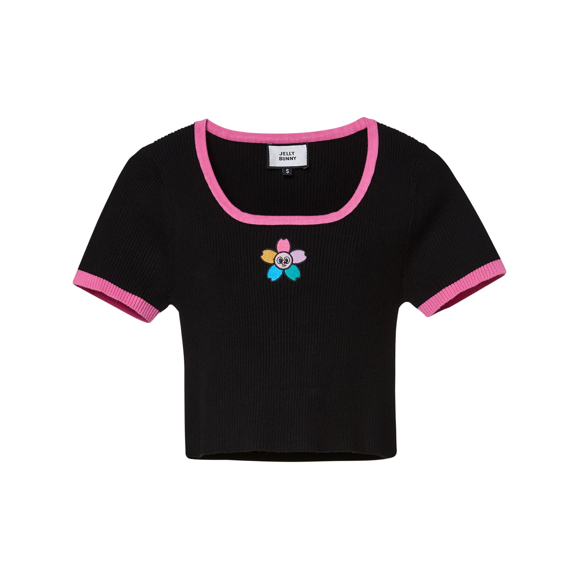 Smiley Sakura Baby Tee Black