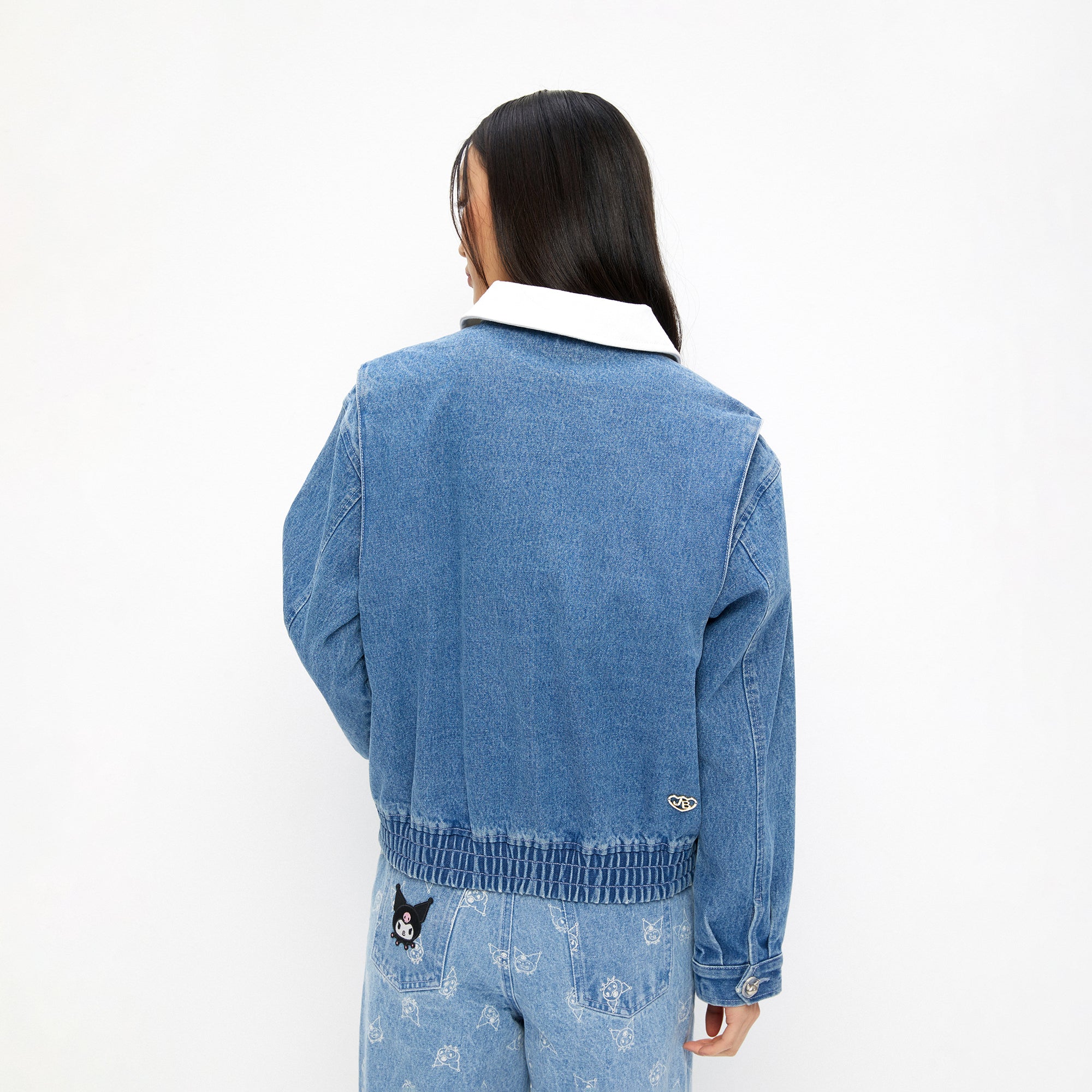 เสื้อแจ็คเก็ตเดนิมแขนยาวปักลายการ์ตูน Kuromi Blue