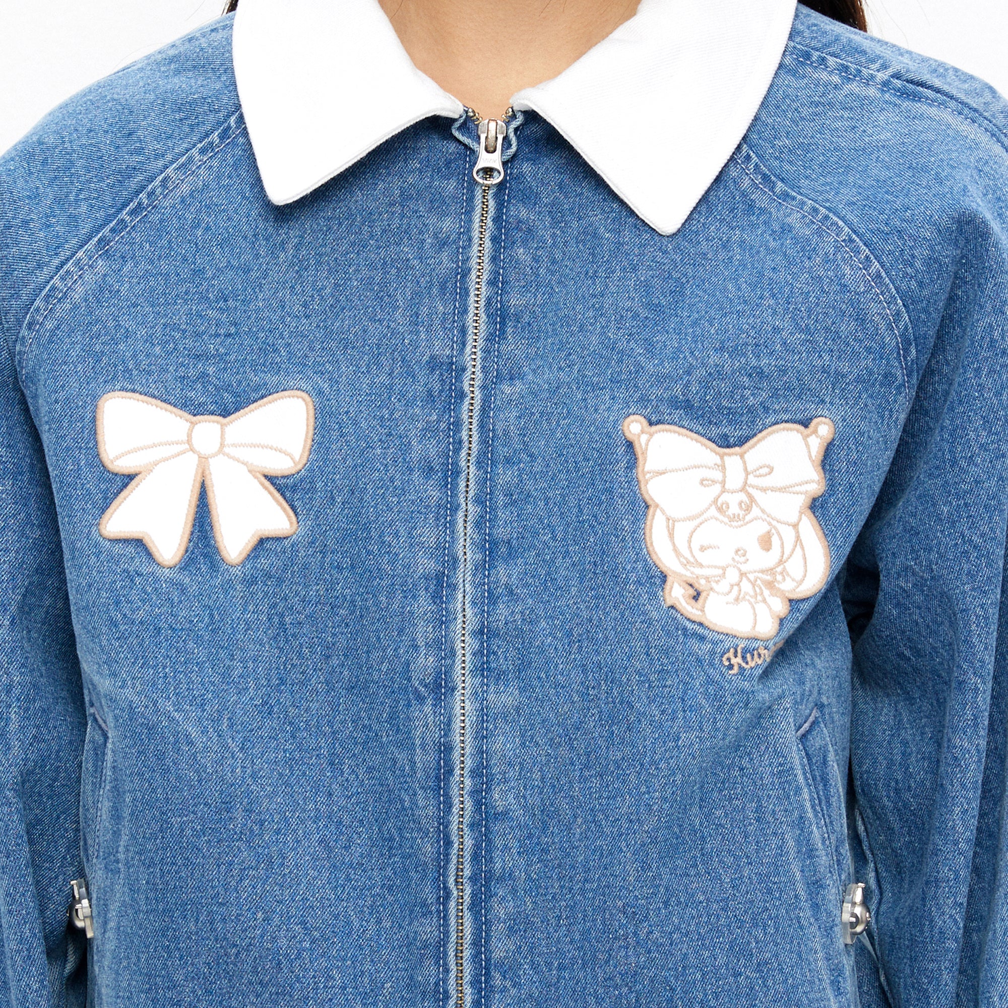 เสื้อแจ็คเก็ตเดนิมแขนยาวปักลายการ์ตูน Kuromi Blue