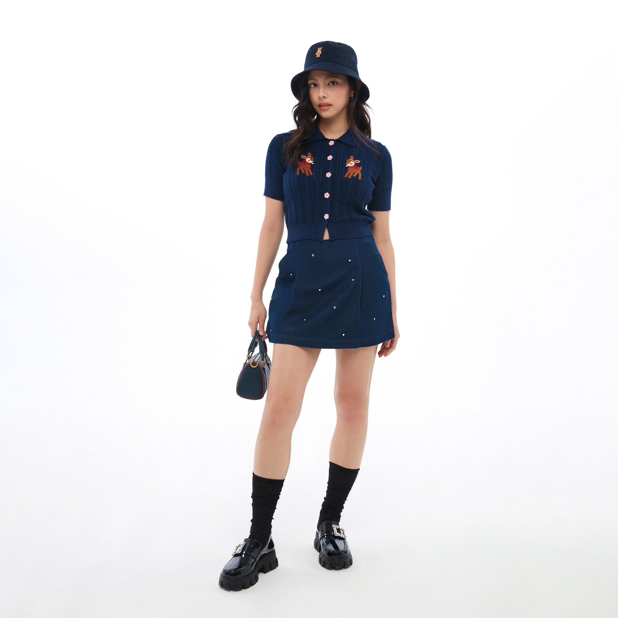 Little Dears Cable Knit Short Sleeve Shirt Navy