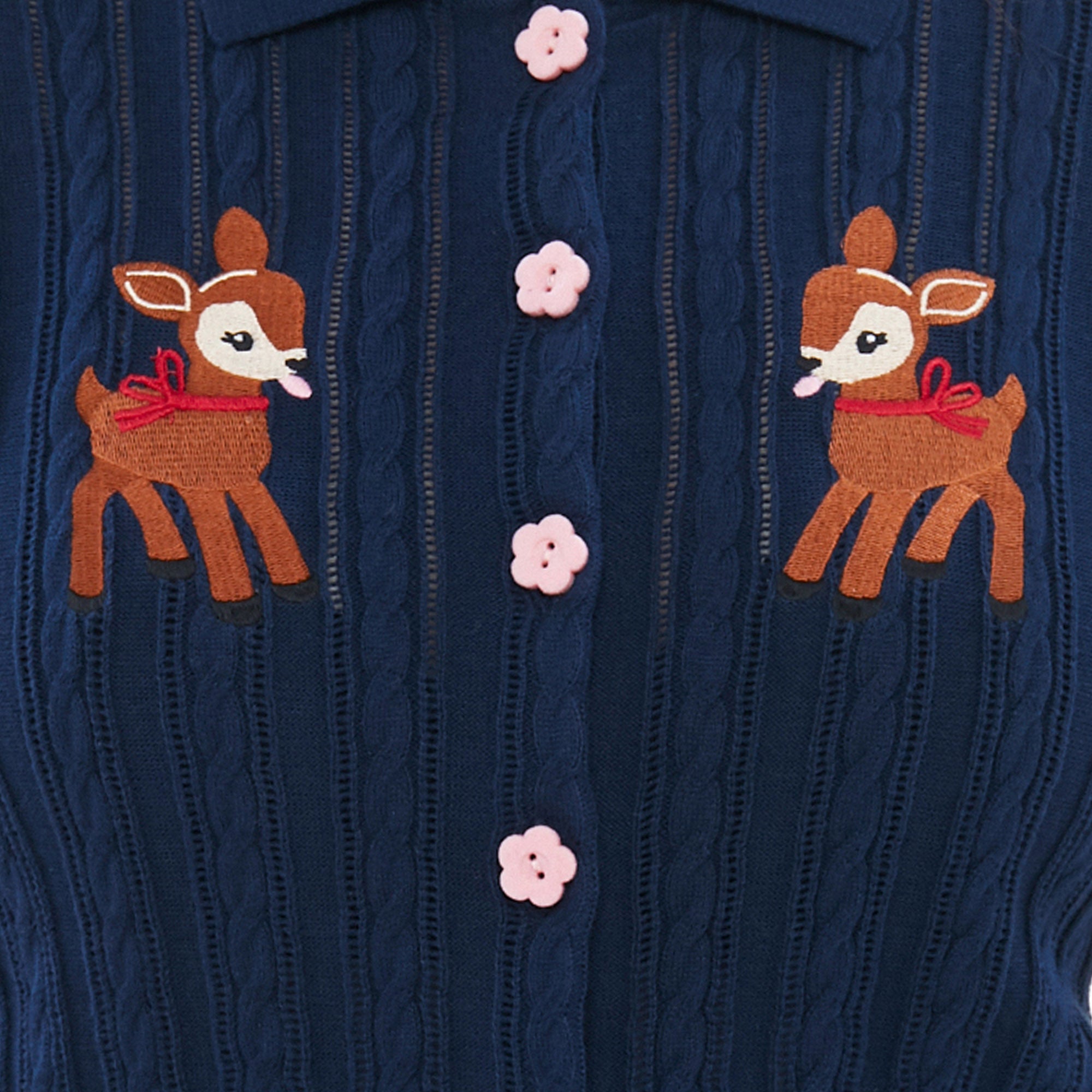 Little Dears Cable Knit Short Sleeve Shirt Navy