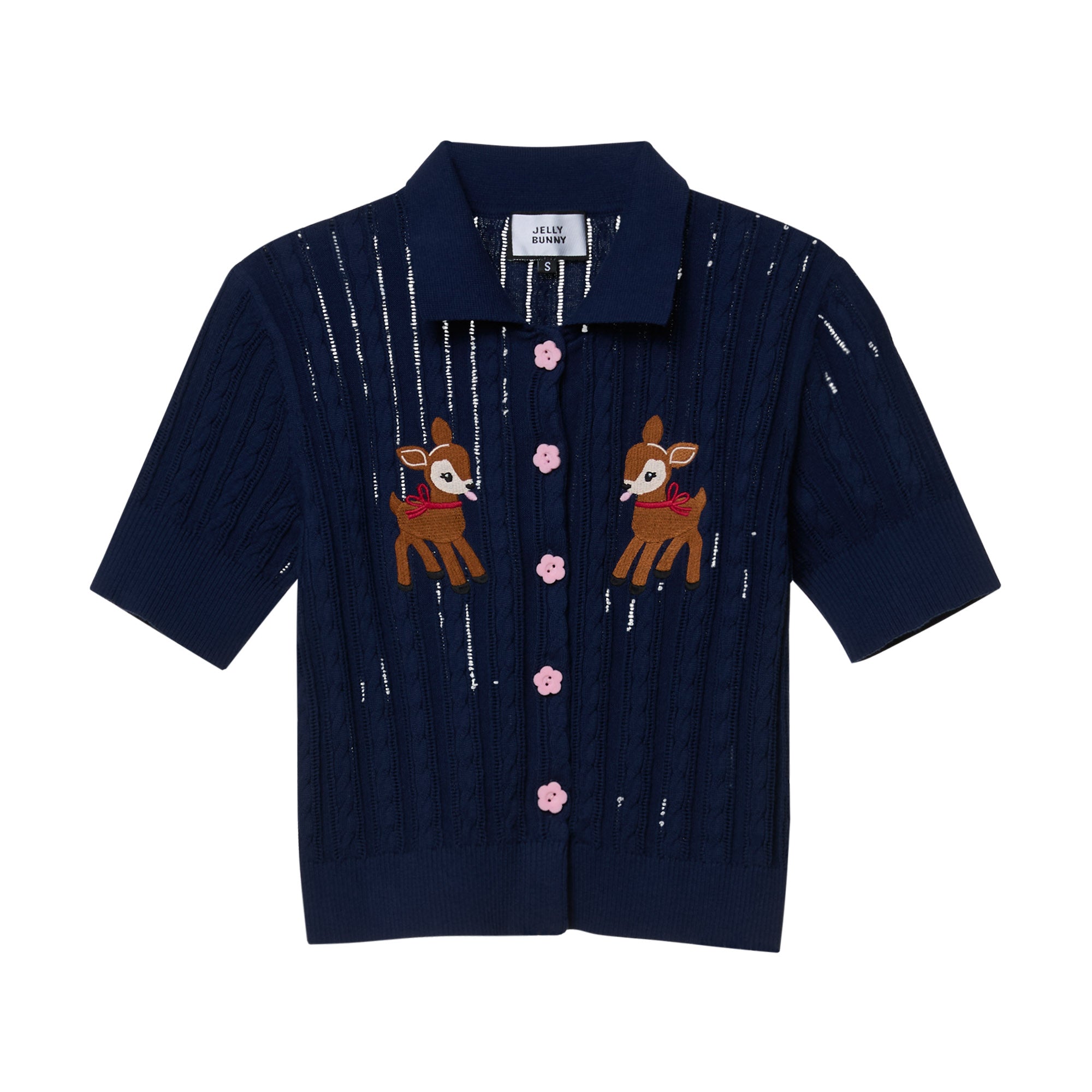 Little Dears Cable Knit Short Sleeve Shirt Navy