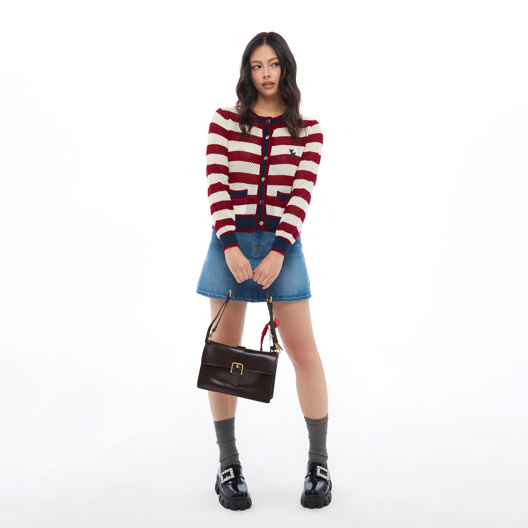 เสื้อคาร์ดิแกนตาข่ายปักลายกวาง Multi Color