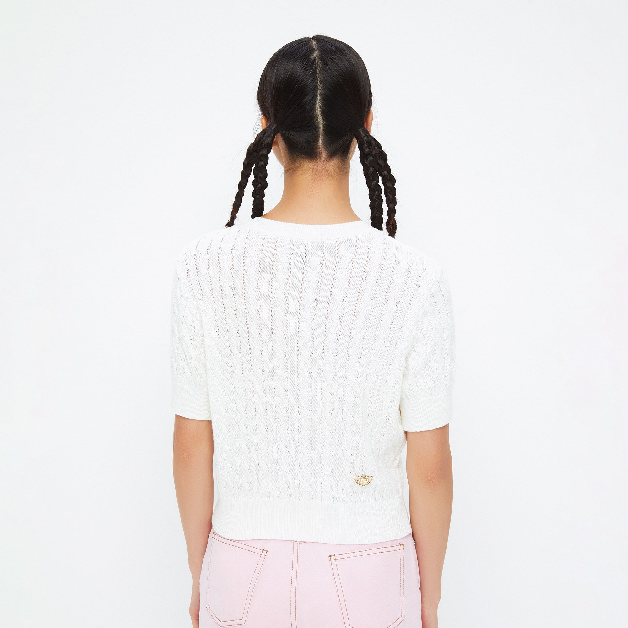 Short Sleeve Knit Top With Knit Cherry Charms White