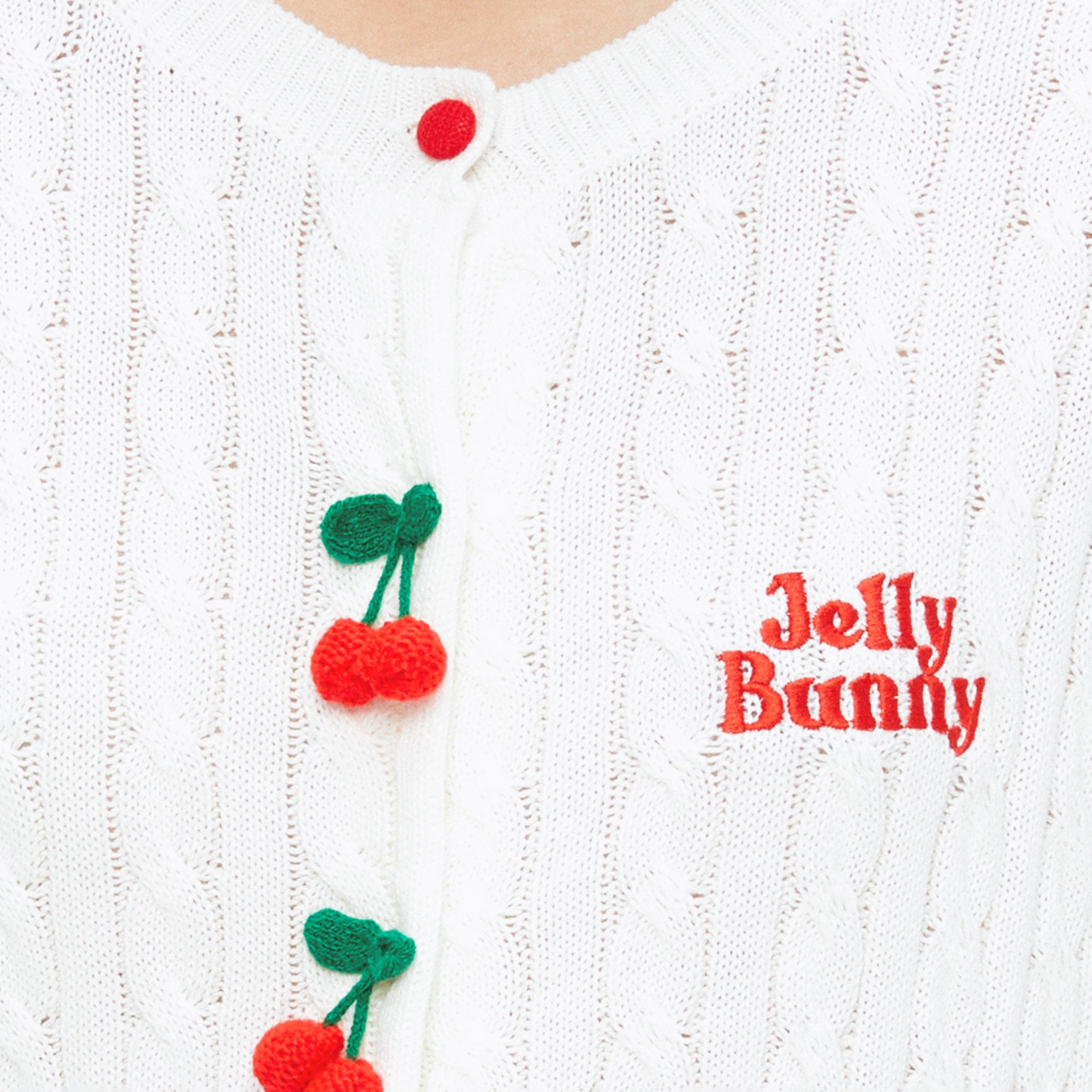 Short Sleeve Knit Top With Knit Cherry Charms White