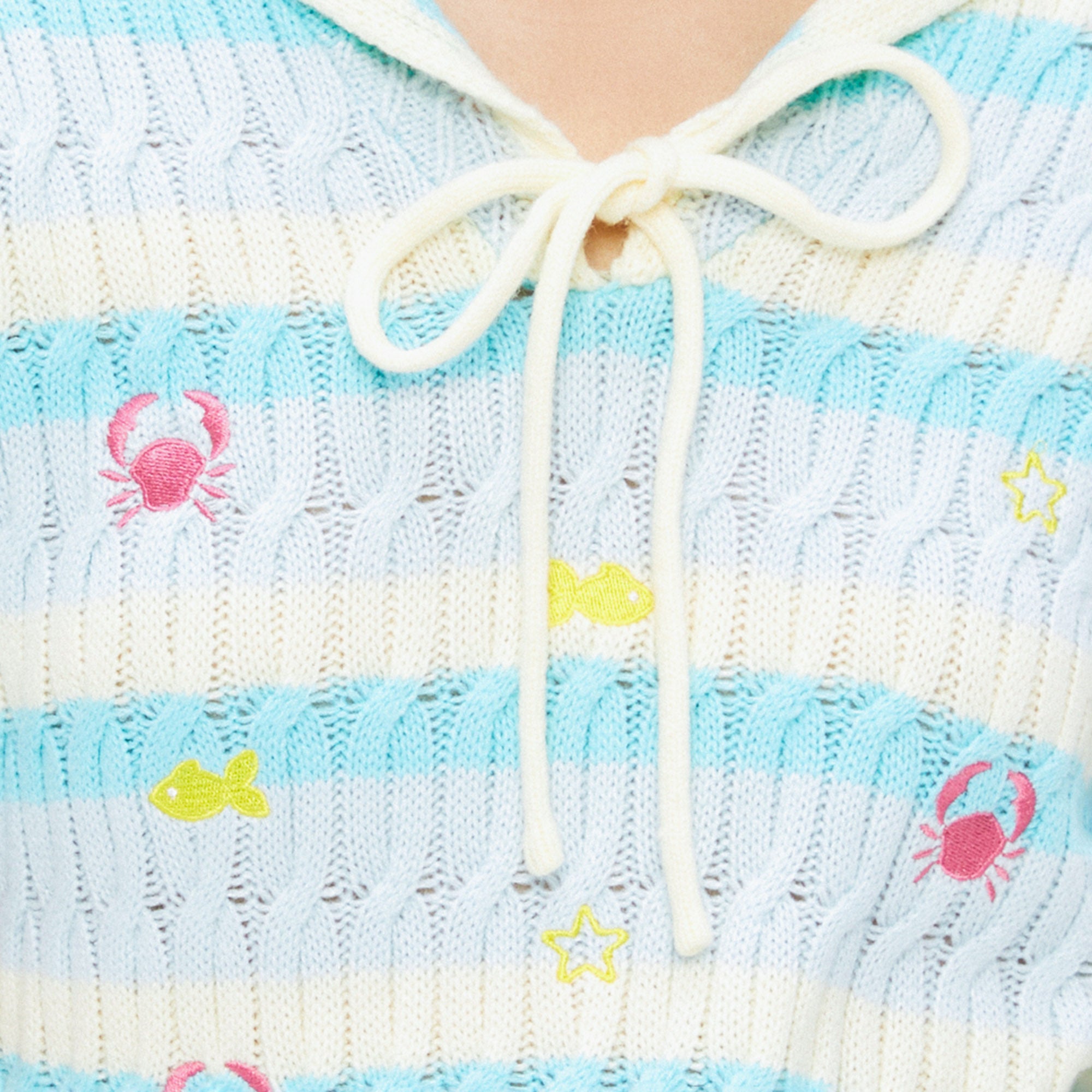 Knitted Embroidery Sailor Collar Top Multi Color