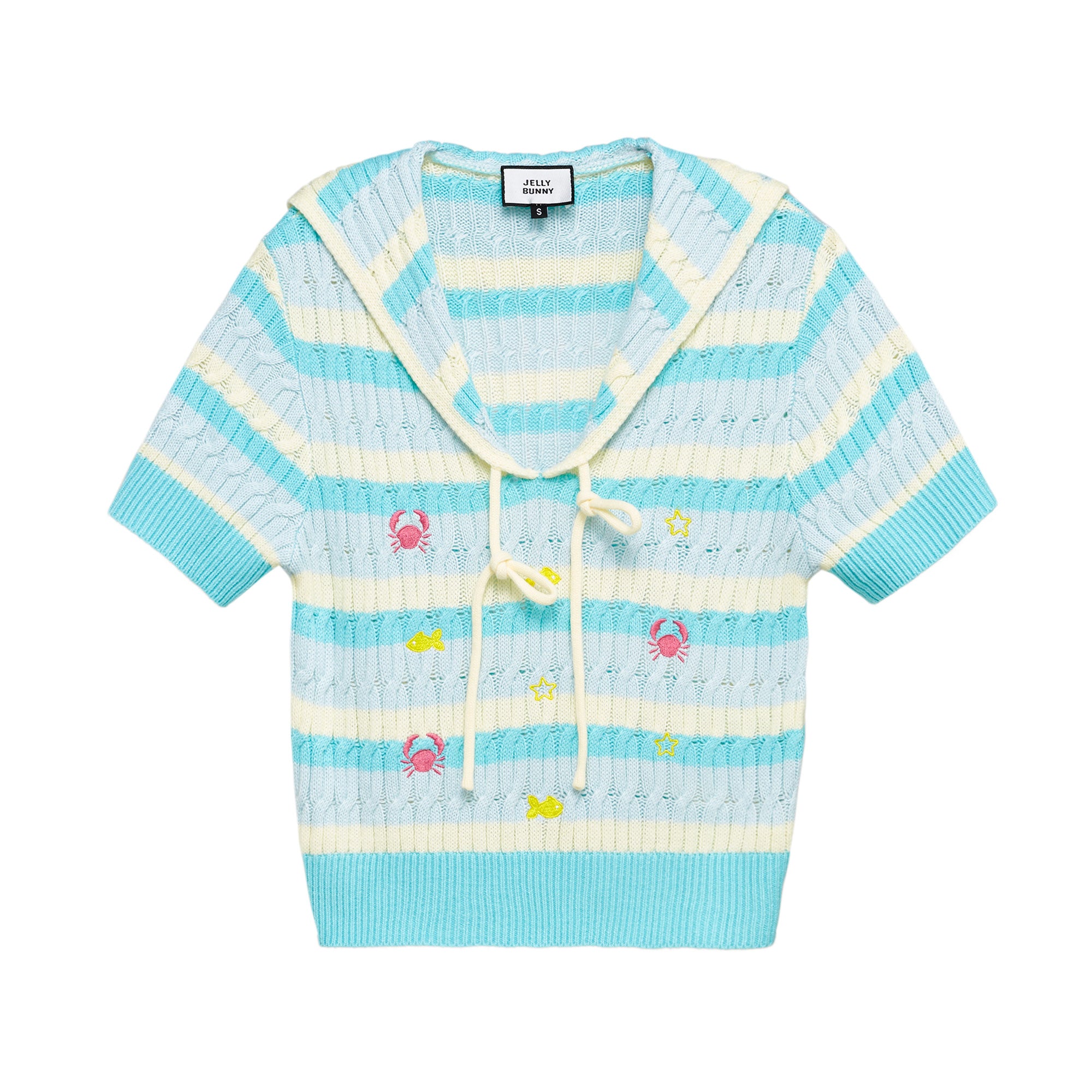 Knitted Embroidery Sailor Collar Top Multi Color