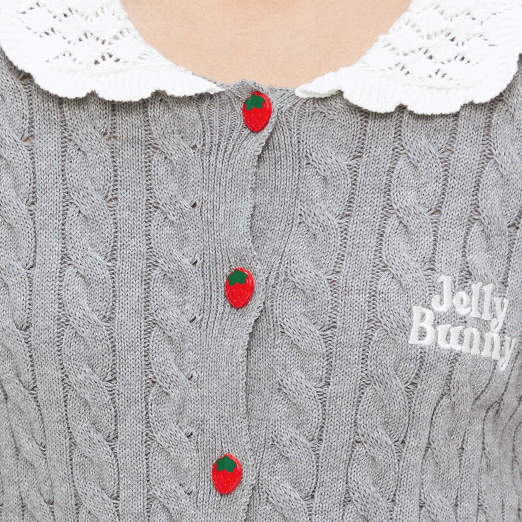 Short Sleeve Knit Top With Knit Scallop Collar Grey