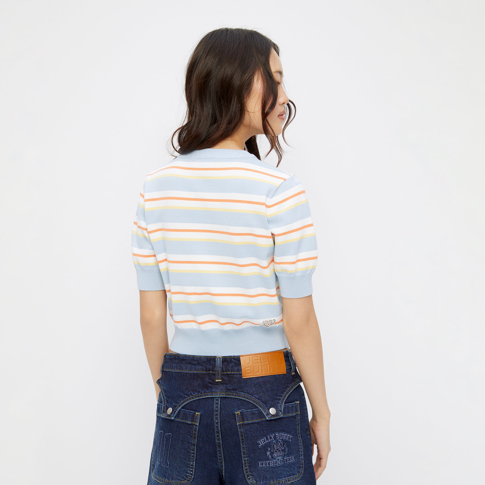 Embroidery Stripe Knit Top