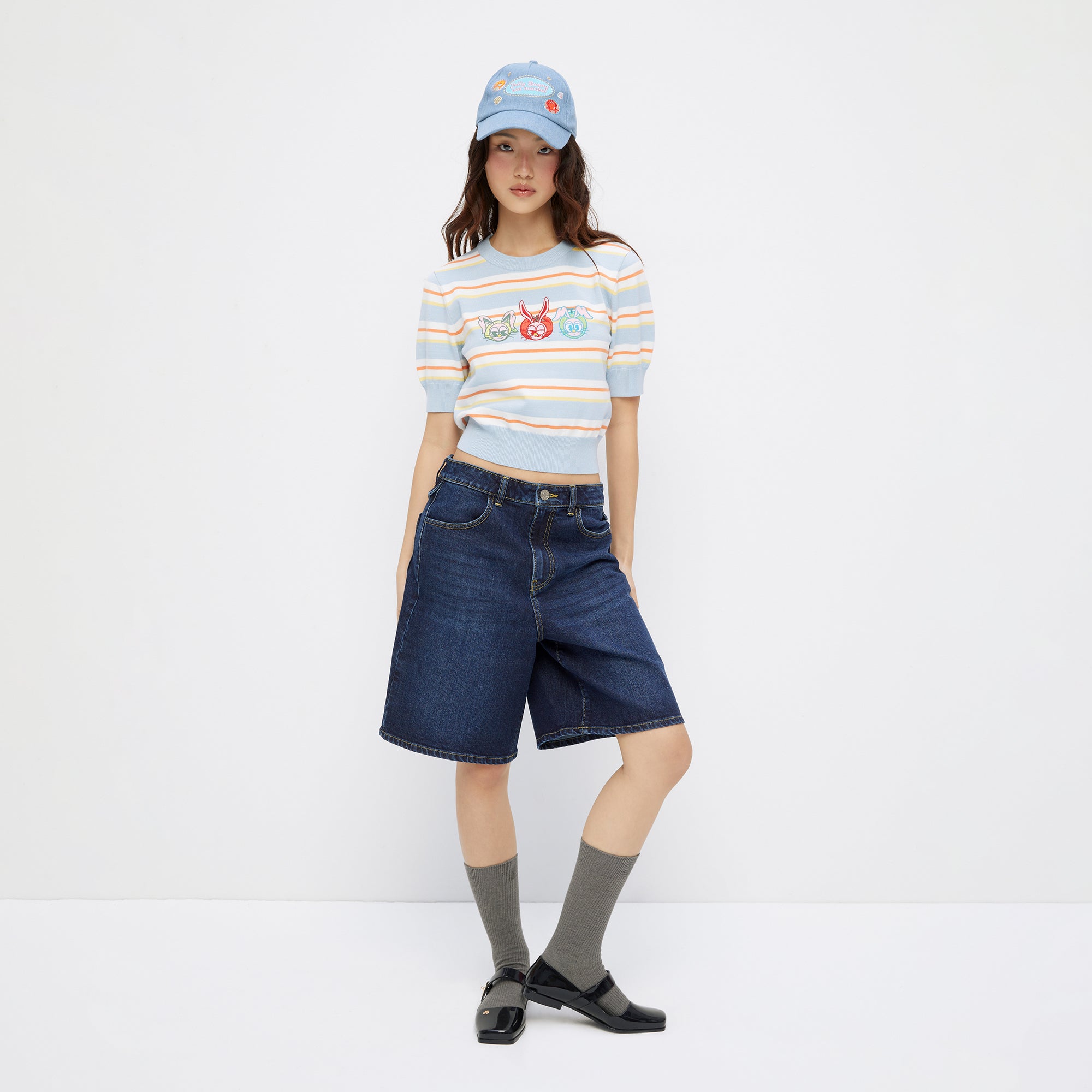 Embroidery Stripe Knit Top