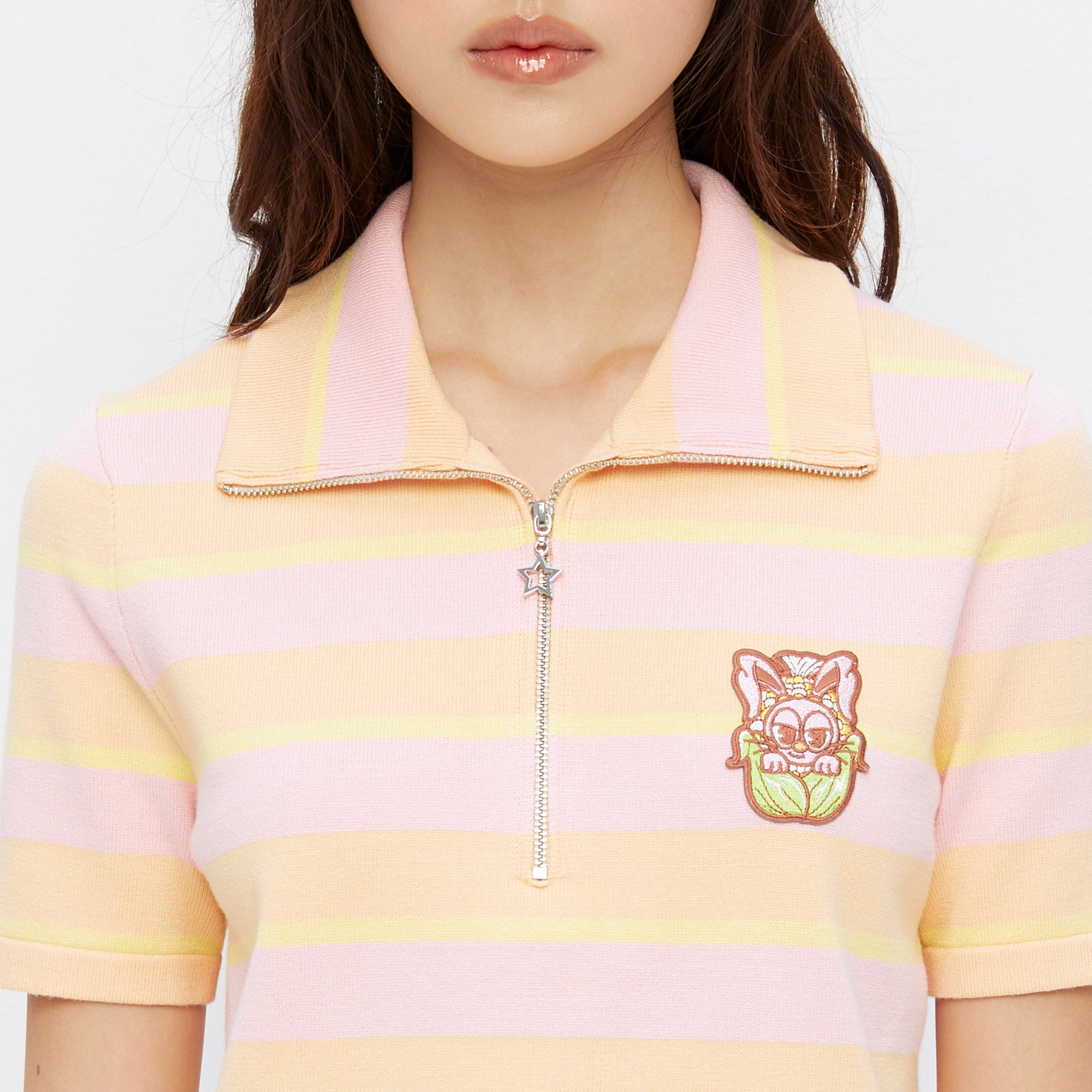 เสื้อแขนสั้นลายทางปักลาย