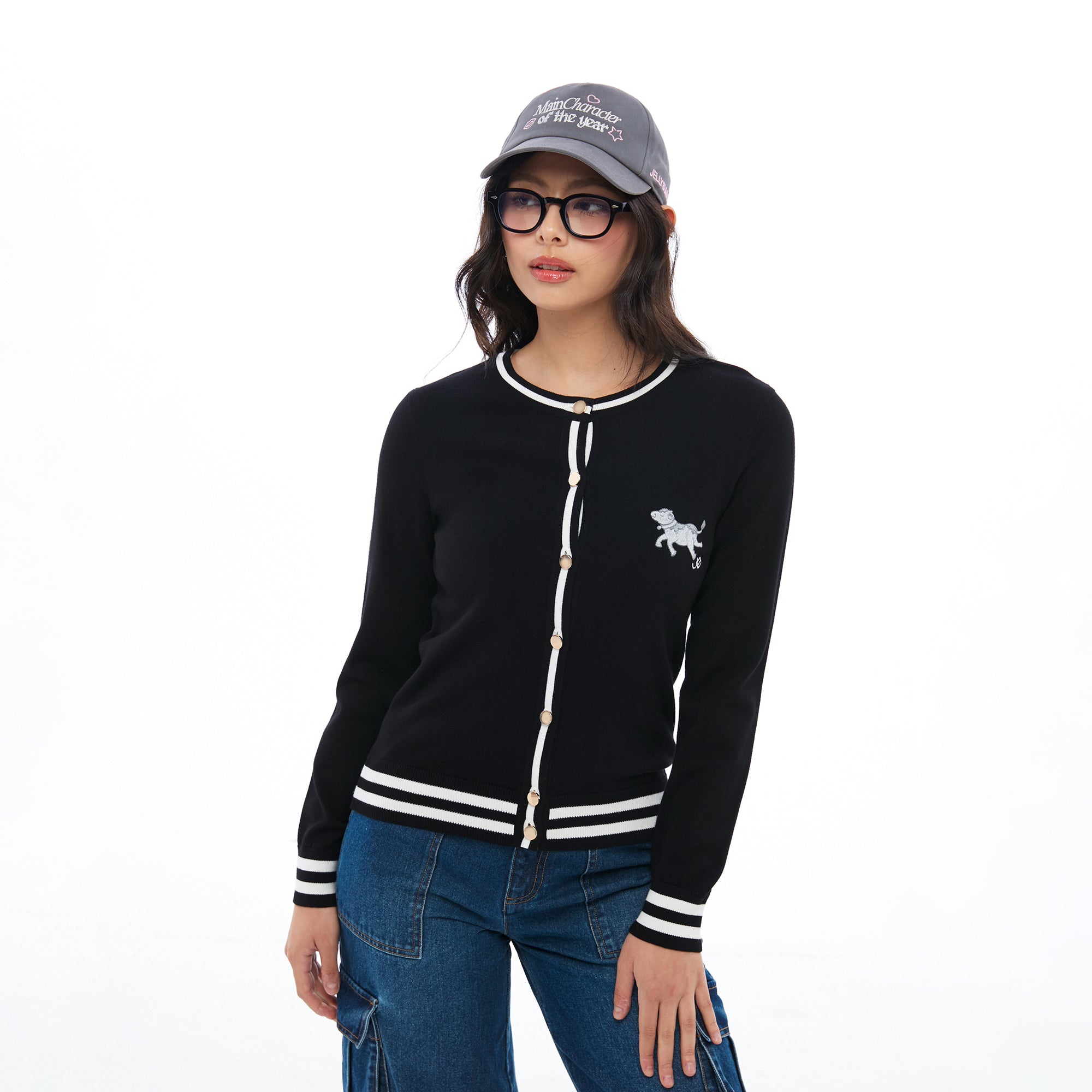 Embroidery Long Sleeve Cardigan Black