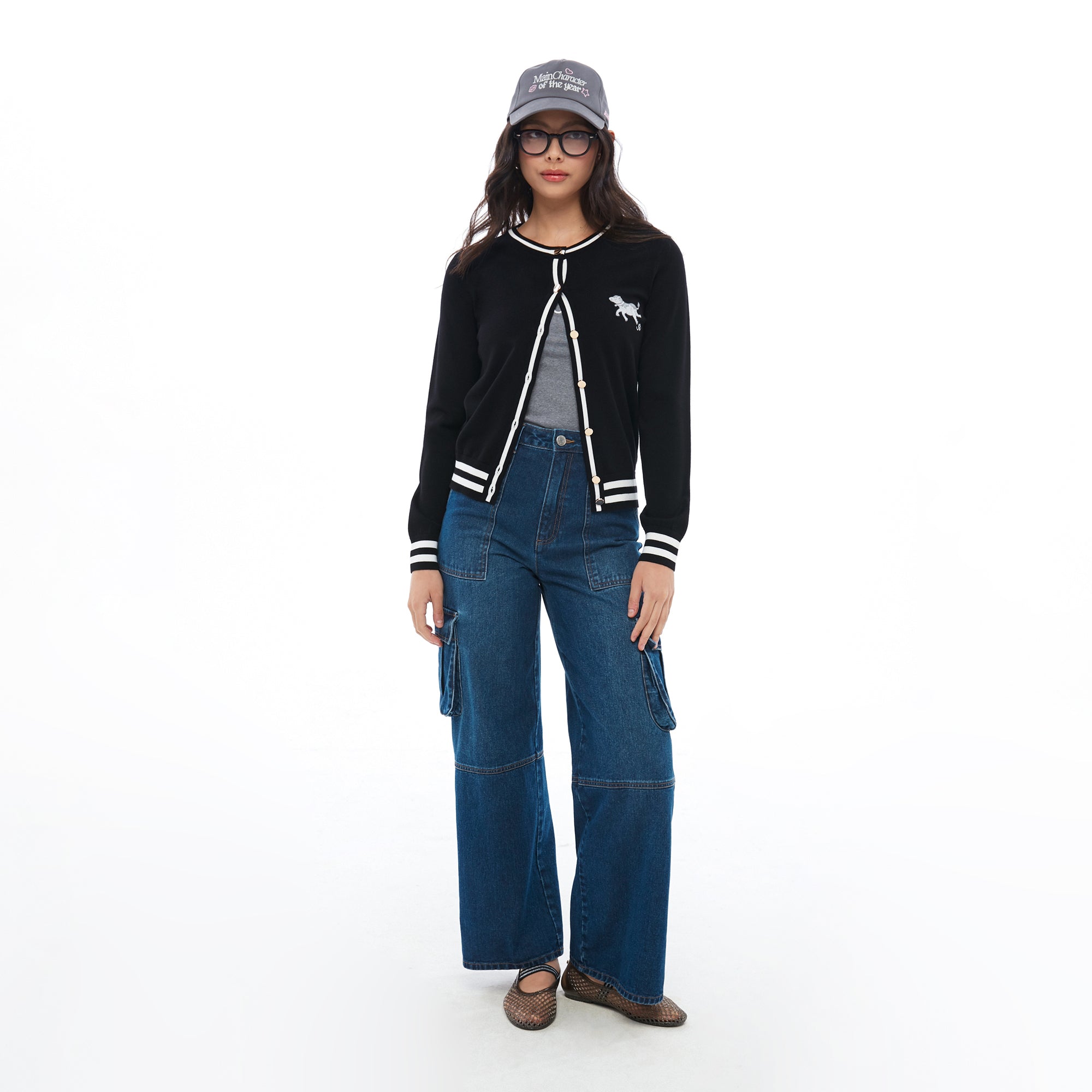 Embroidery Long Sleeve Cardigan Black