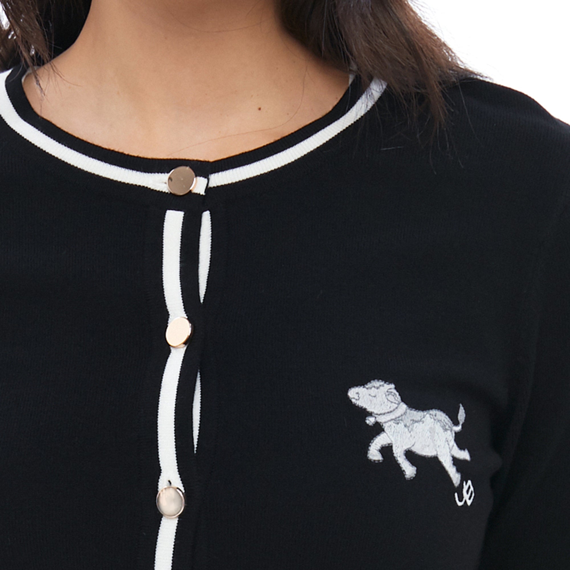 Embroidery Long Sleeve Cardigan Black