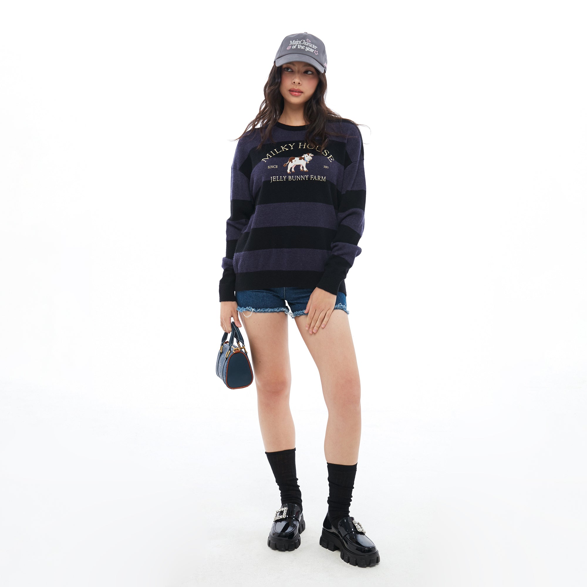 Stripe Embroidery Pullover Multi Color