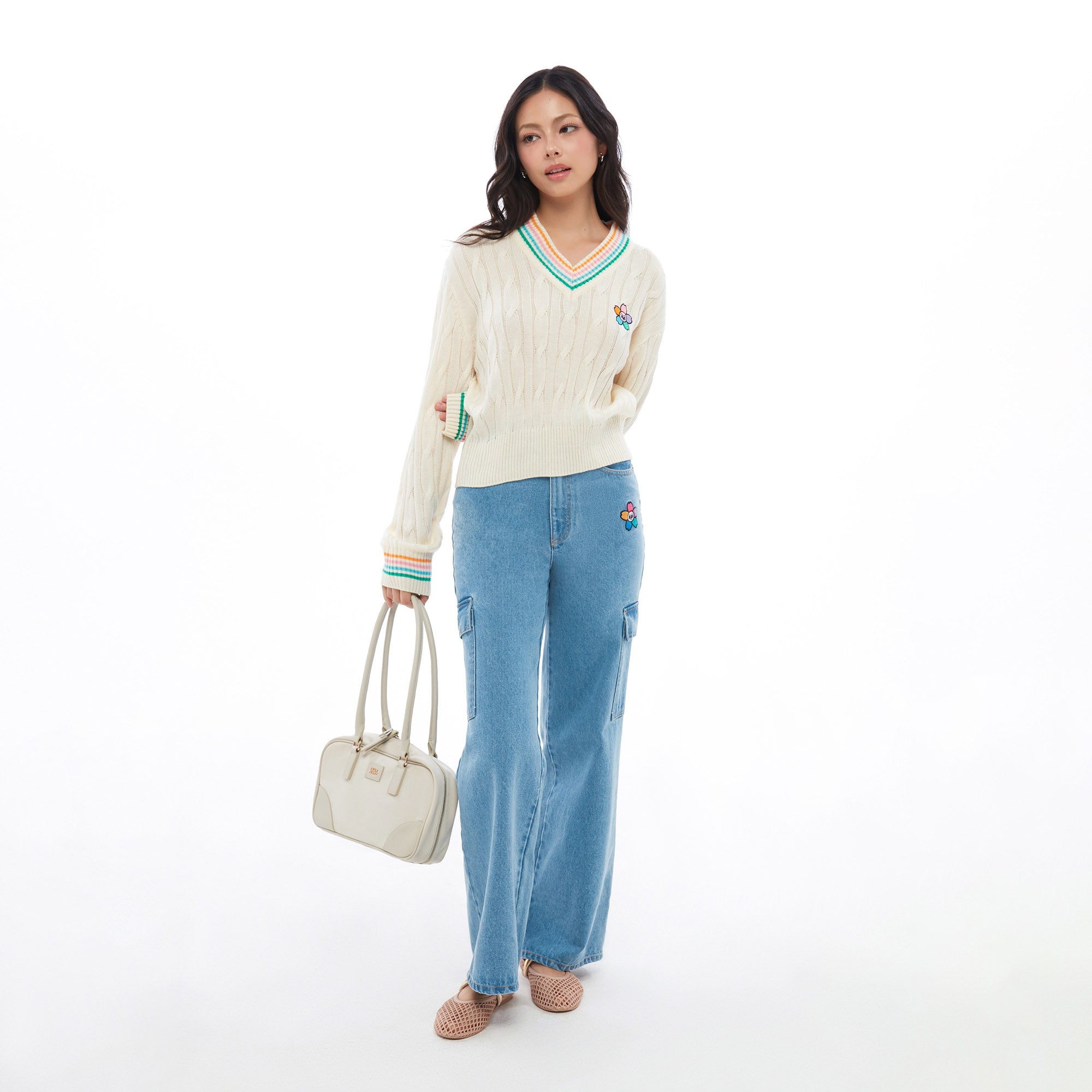 Sakura Cable Knitted Pullover Cream