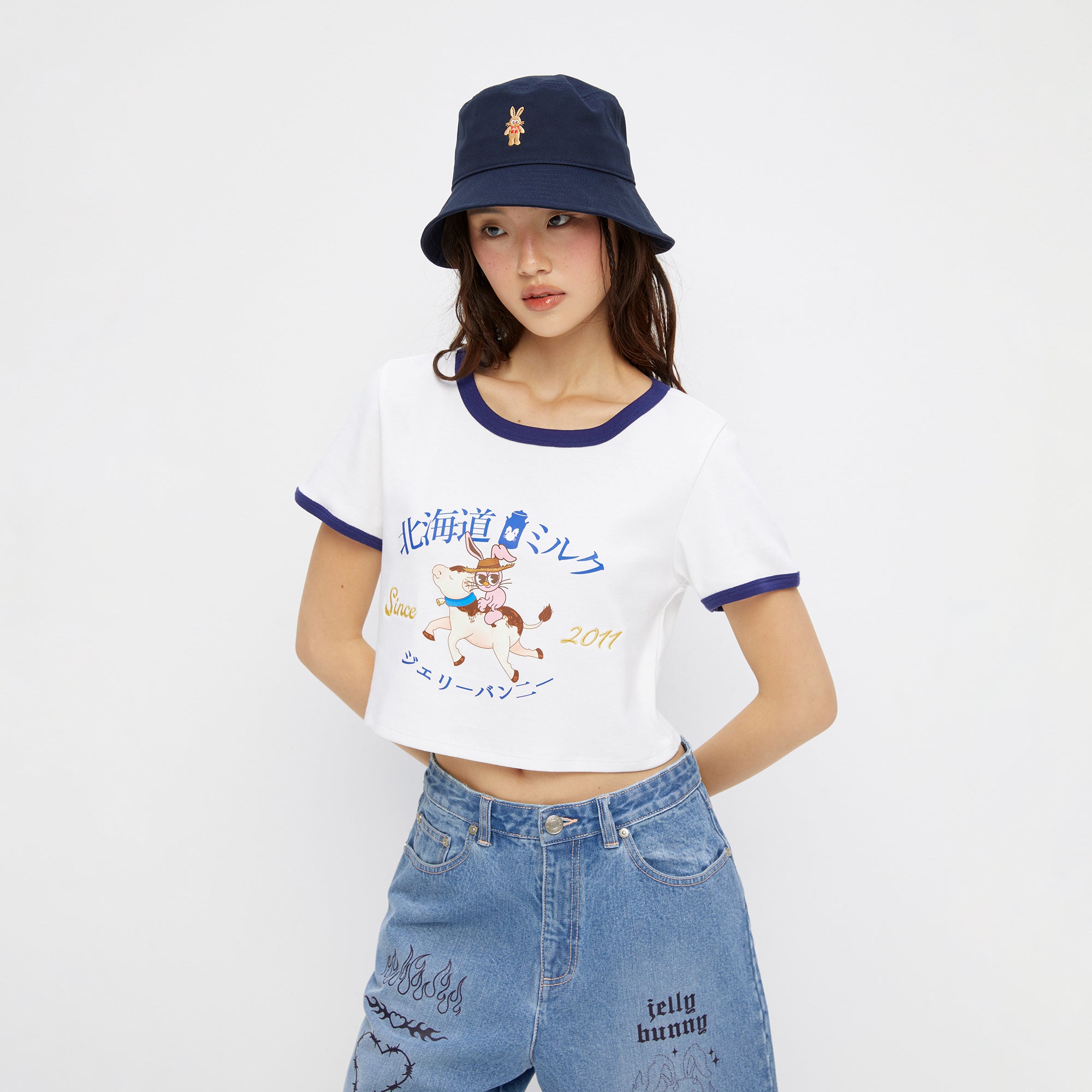 Print Crop Short Sleeve T-Shirt White