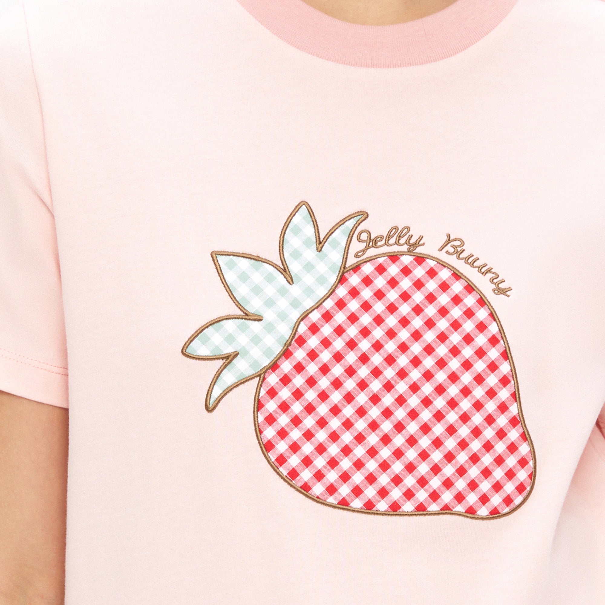เสื้อยืดแขนสั้นพิมพ์ลายสตรอว์เบอร์รี