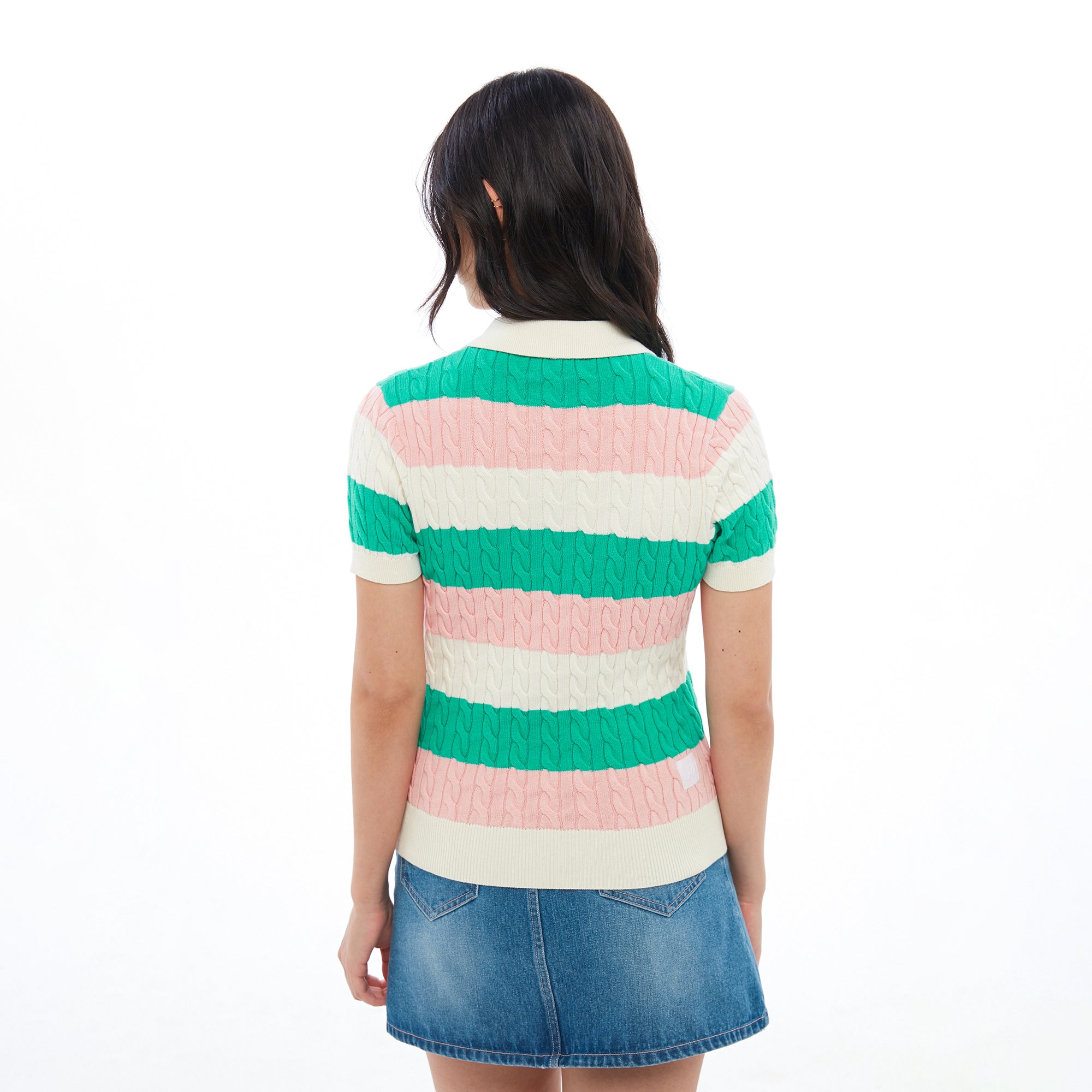 Cable Knitted Stripe Polo T-Shirt Multi Color