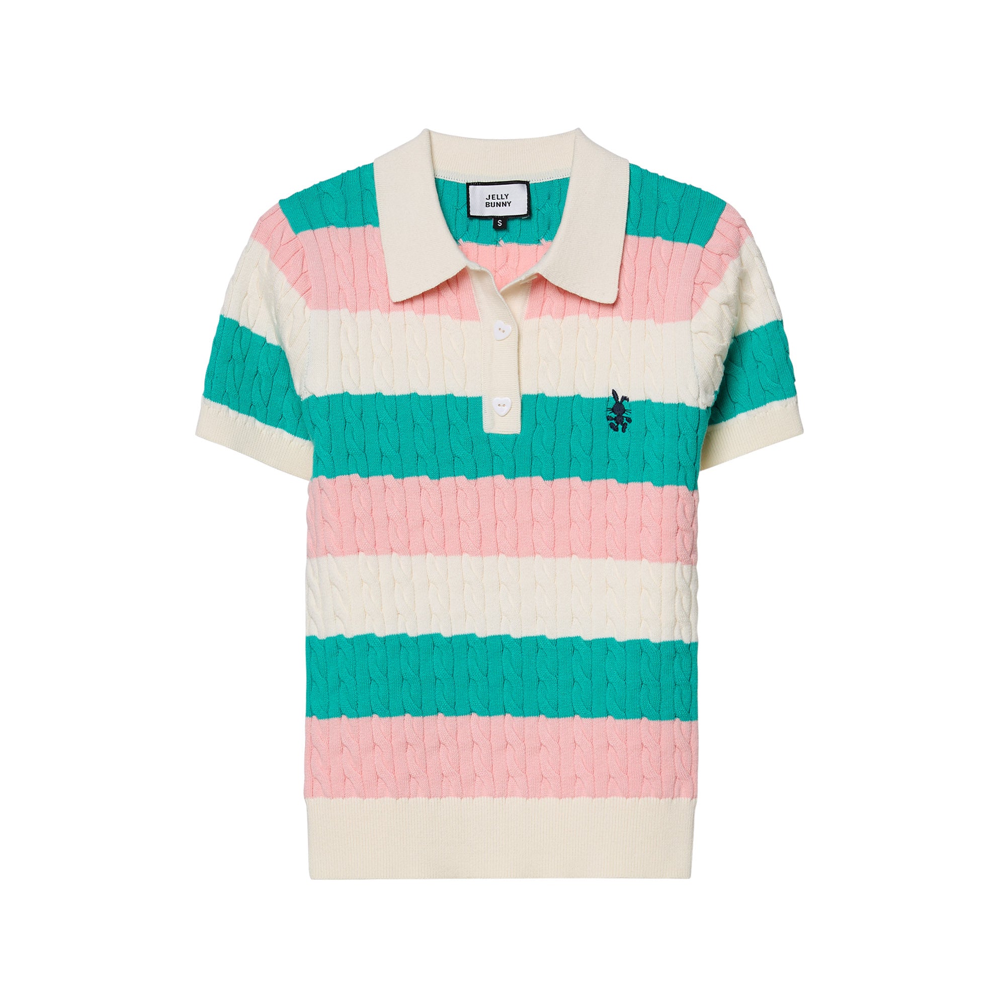 Cable Knitted Stripe Polo T-Shirt Multi Color