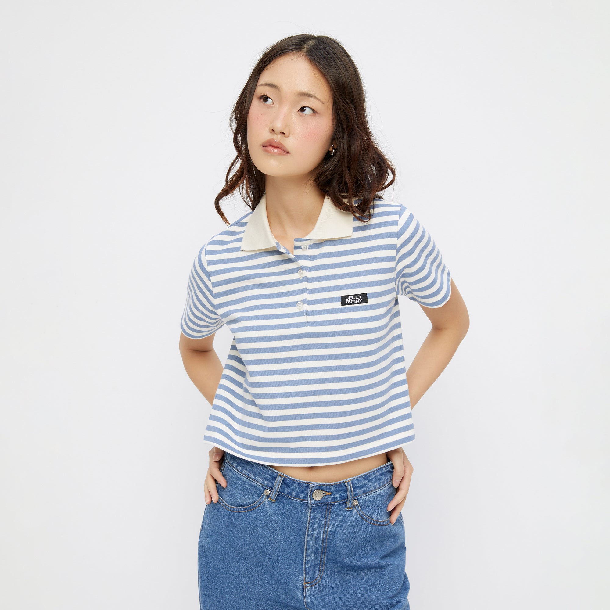 เสื้อโปโลแขนสั้้นลายทาง Blue