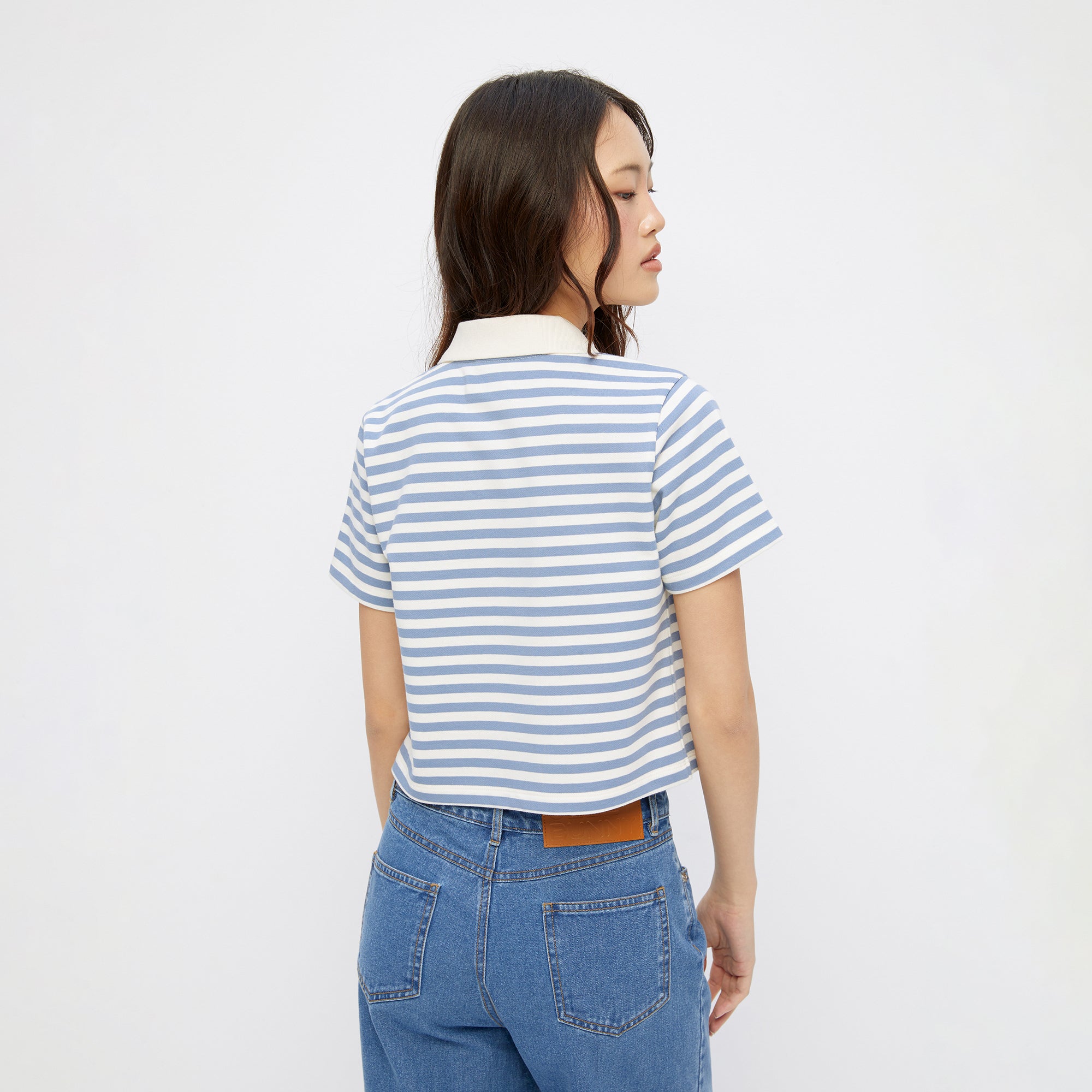 เสื้อโปโลแขนสั้้นลายทาง Blue