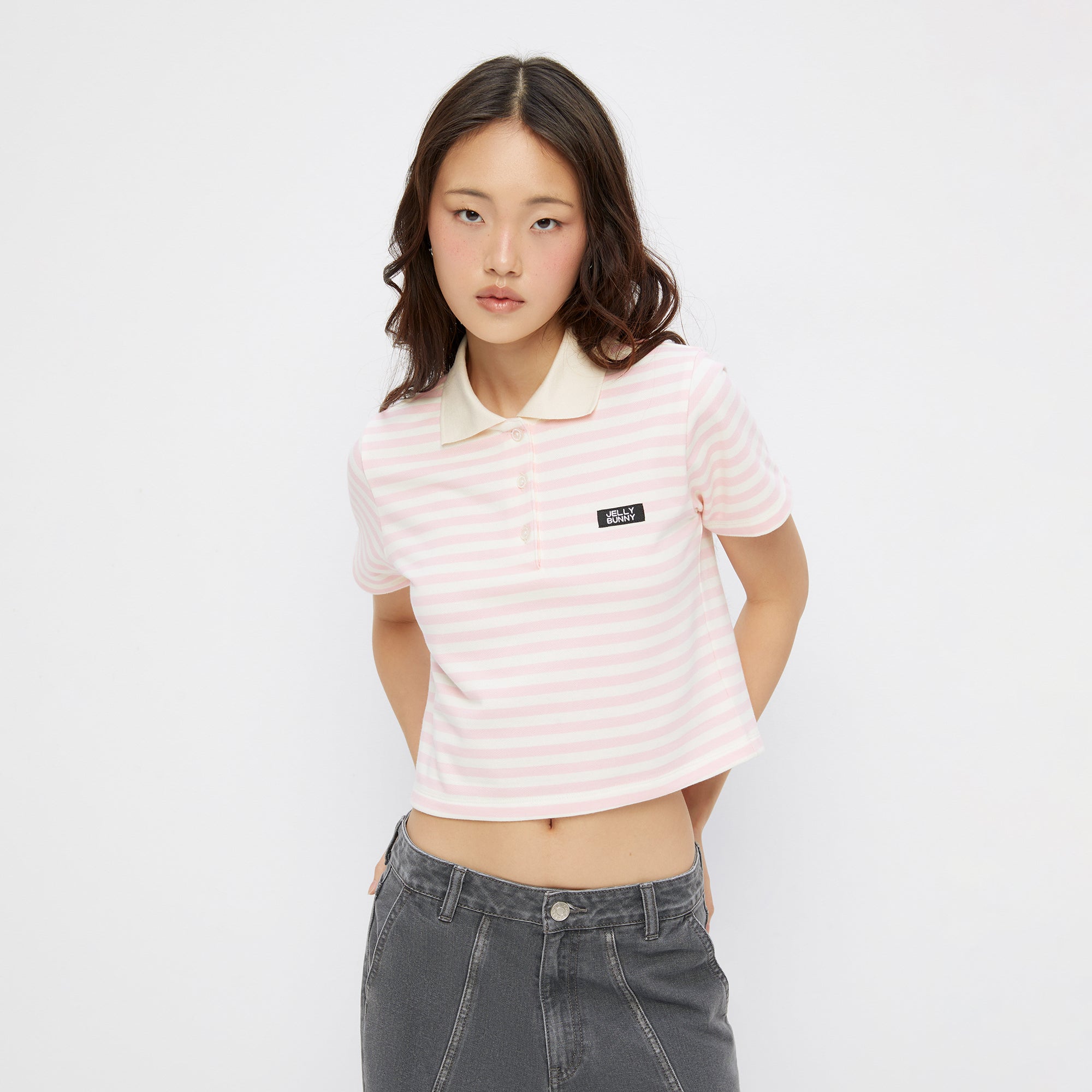 Stripe Short Sleeve Polo T-Shirt Pink