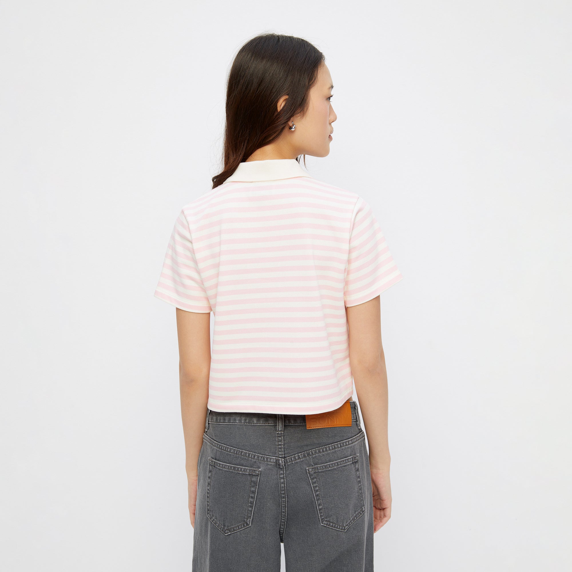 Stripe Short Sleeve Polo T-Shirt Pink