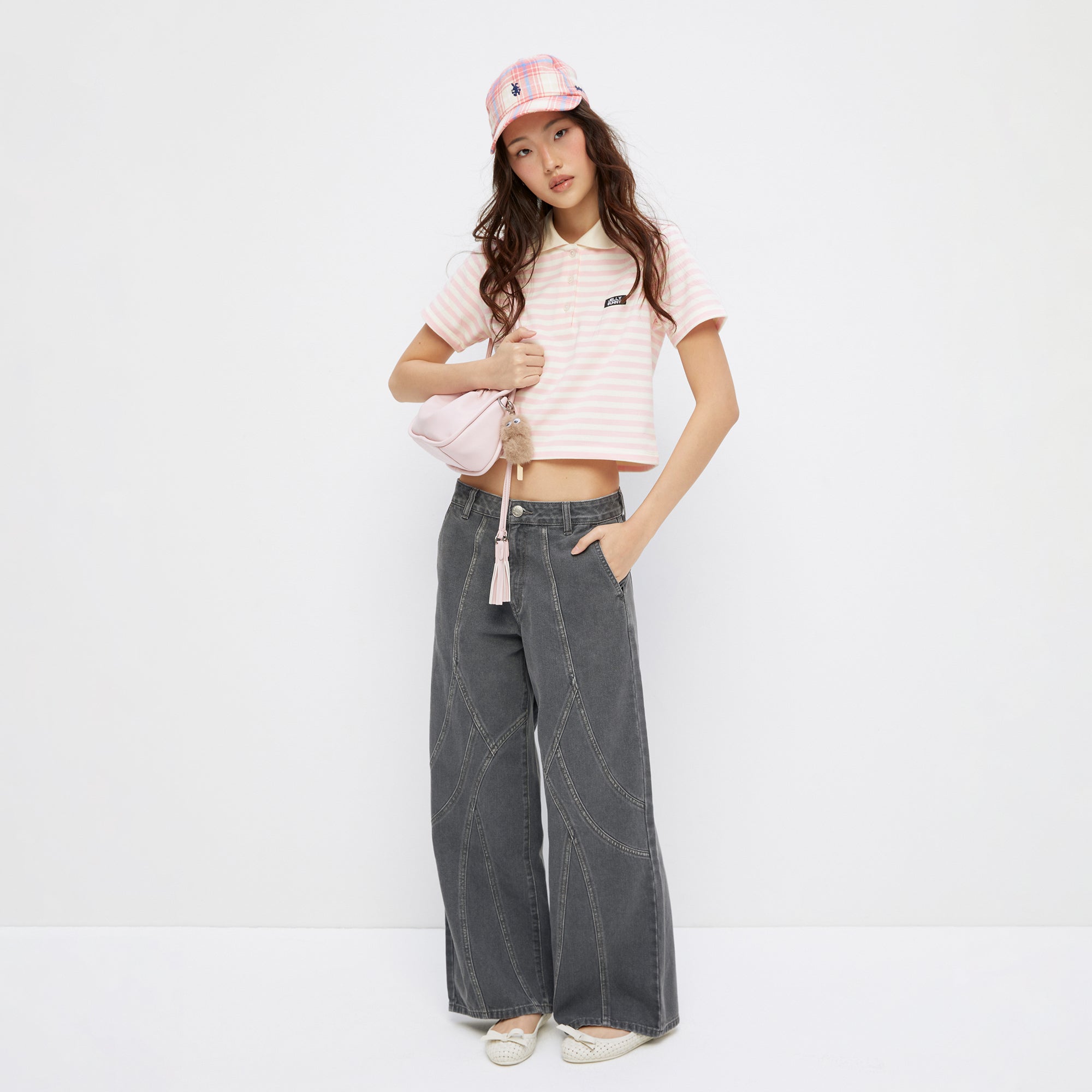 Stripe Short Sleeve Polo T-Shirt Pink