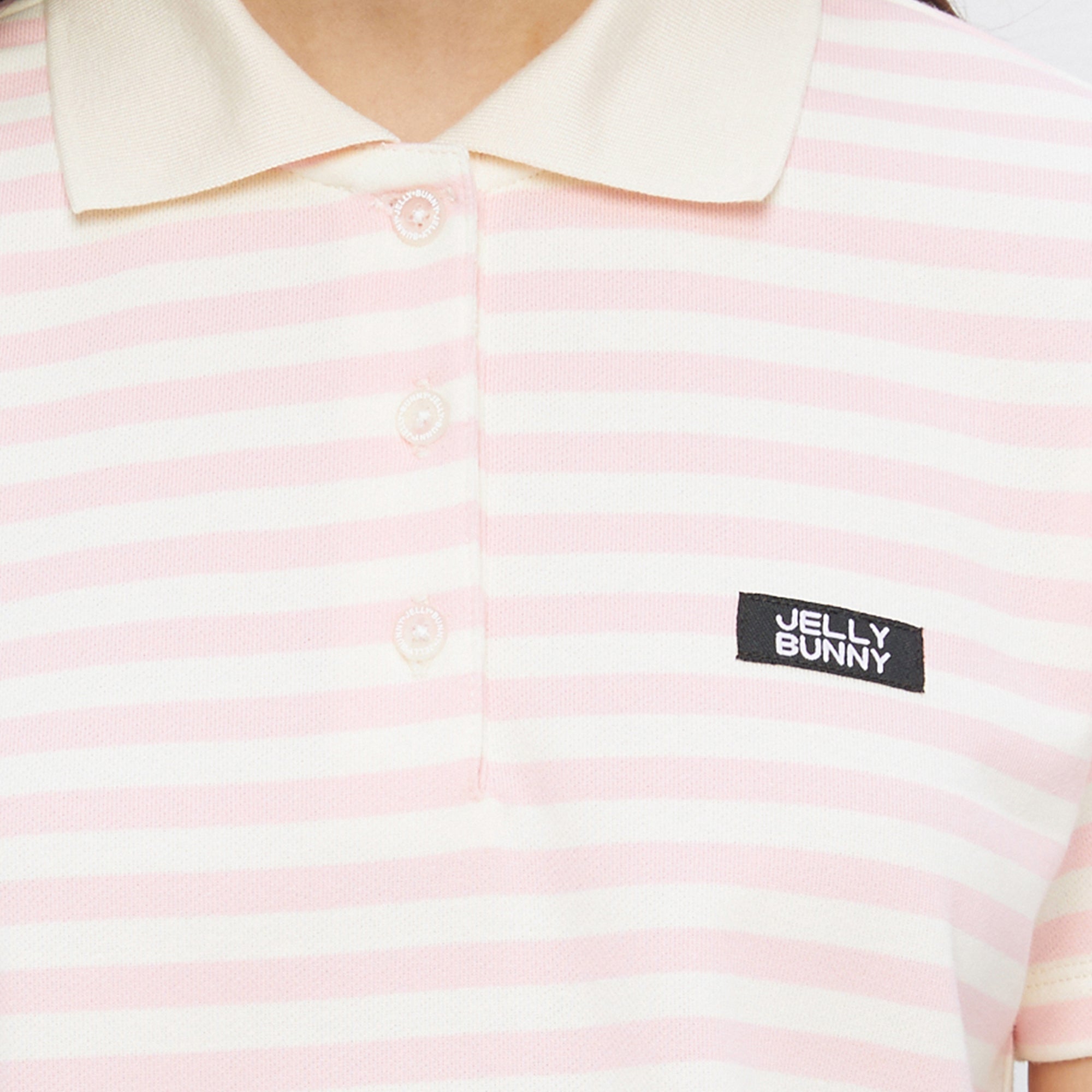 Stripe Short Sleeve Polo T-Shirt Pink
