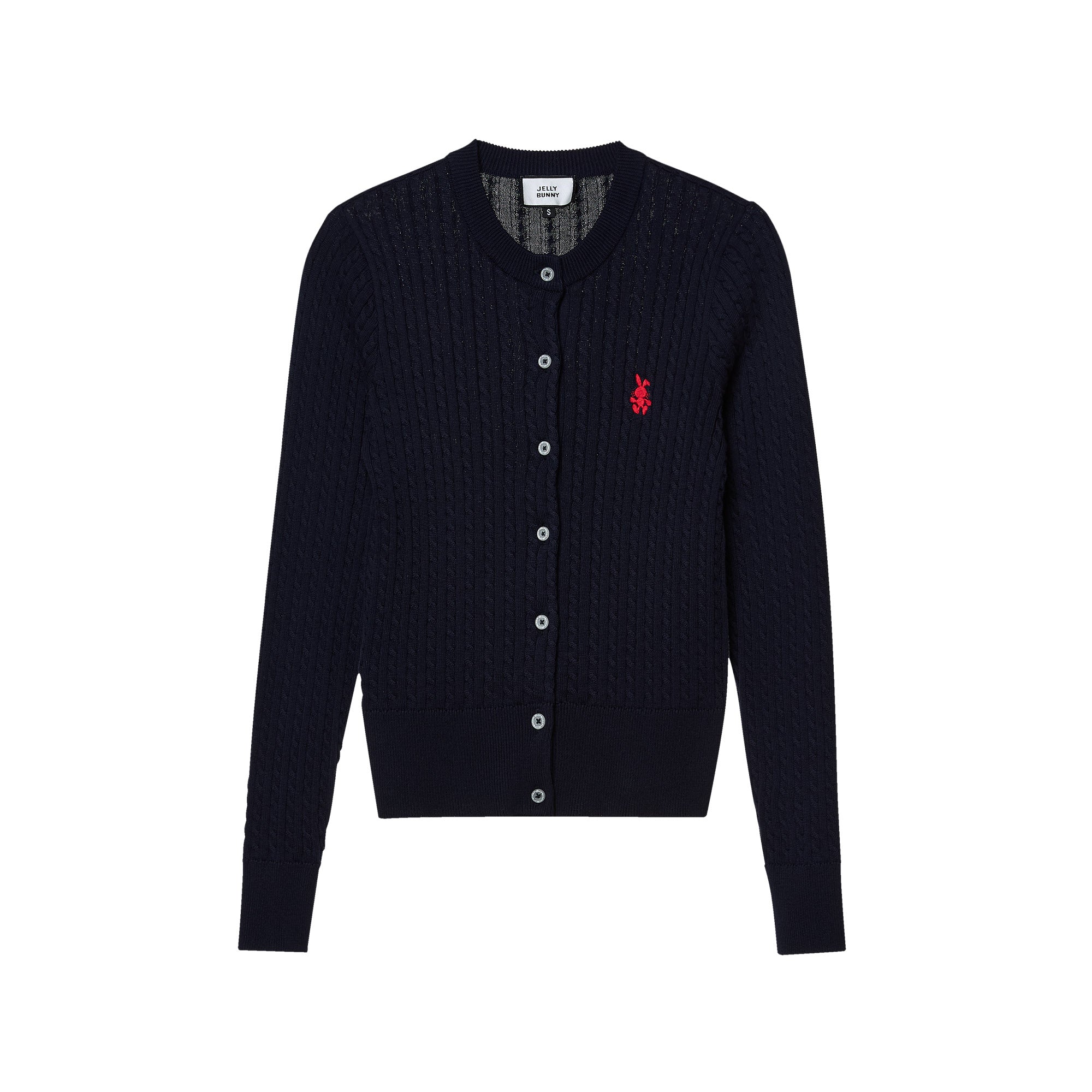 เสื้อคาร์ดิแกนถักเคเบิ้ลปักลาย Navy