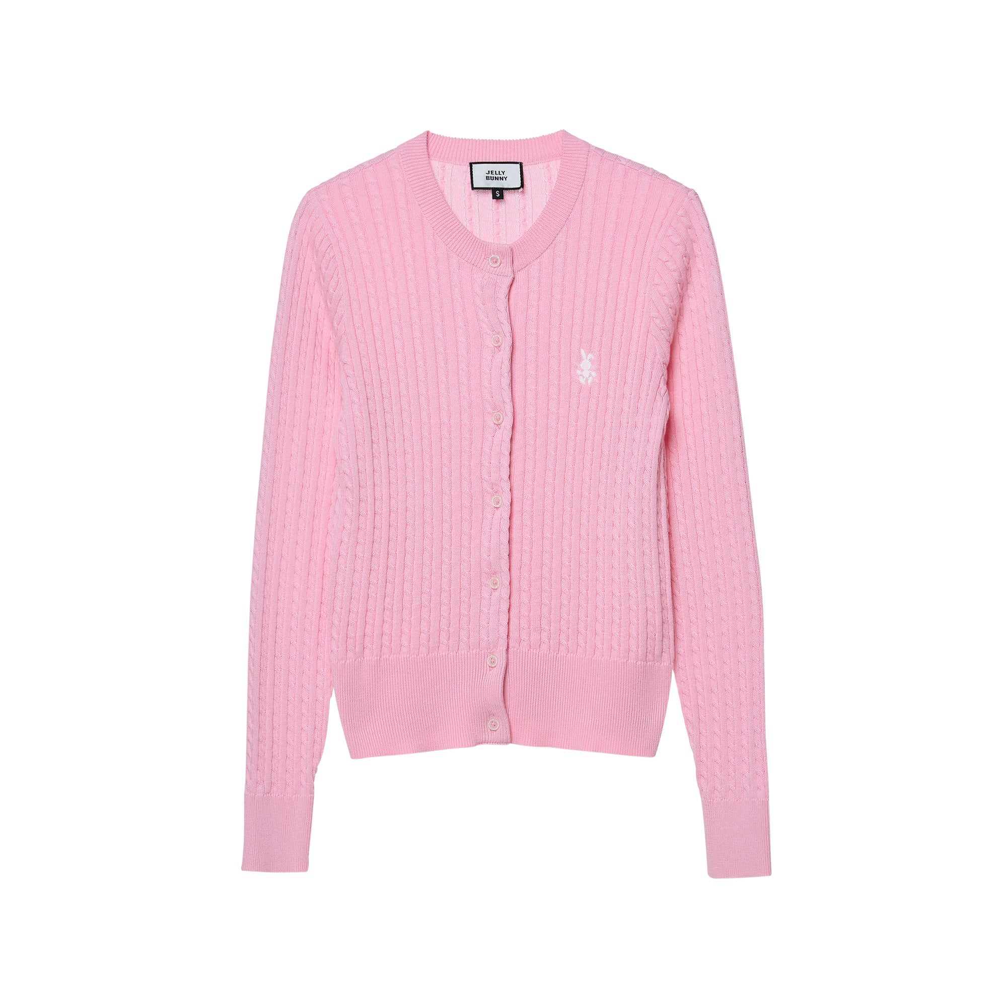 เสื้อคาร์ดิแกนถักเคเบิ้ลปักลาย Pink