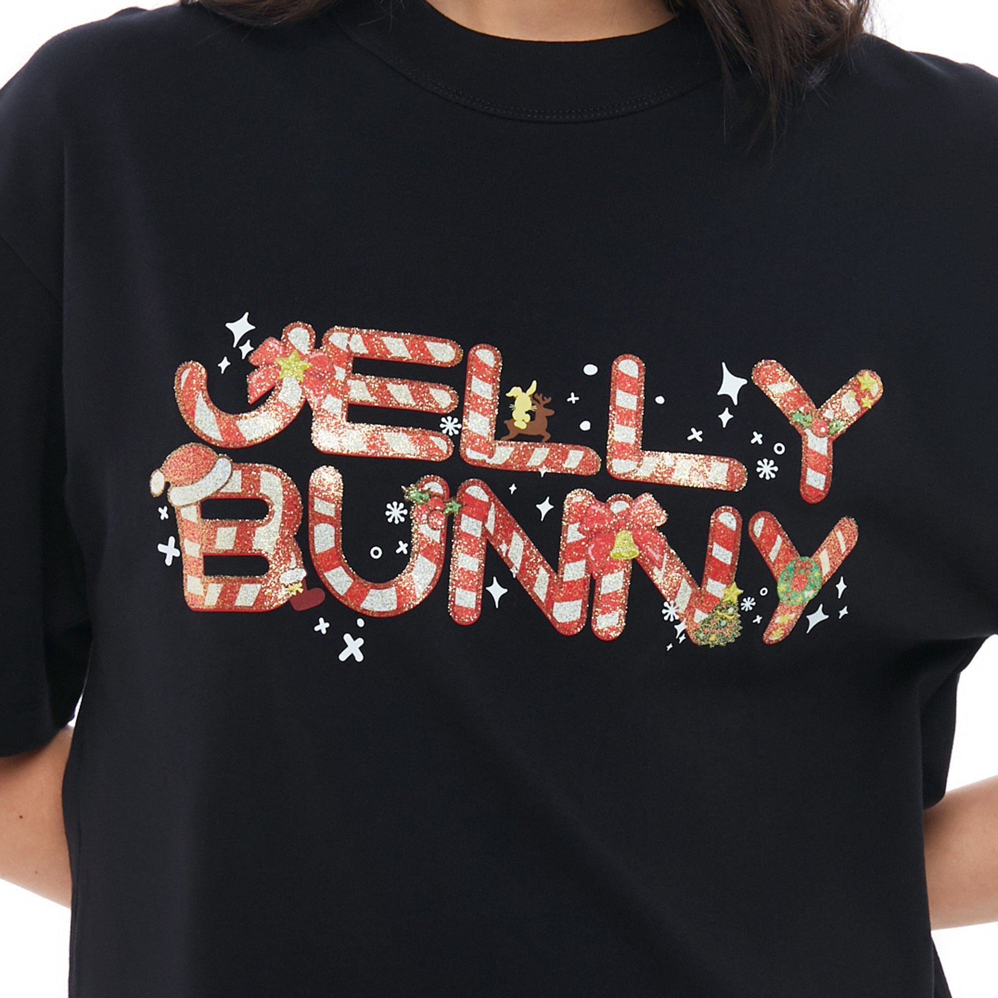 Candy Cane Embroidery T-Shirt Black