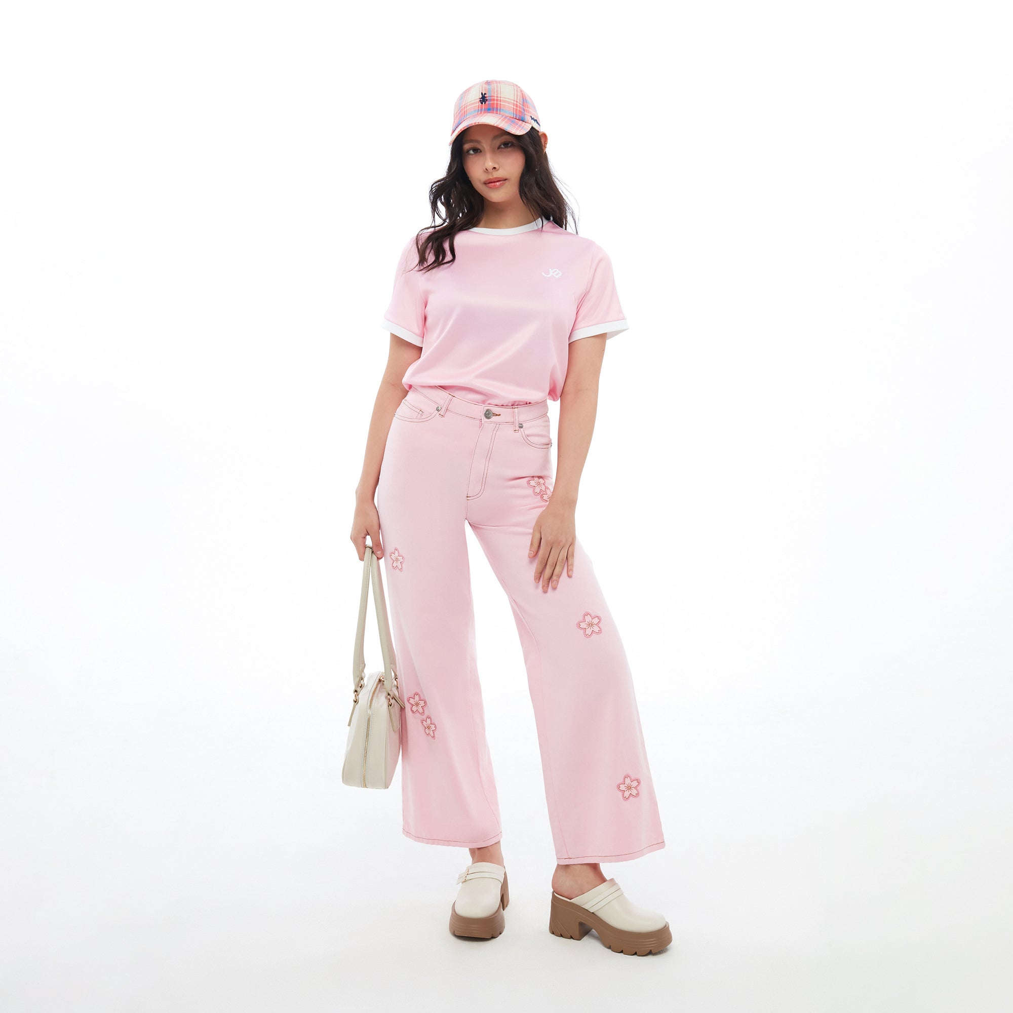 เสื้อยืดแขนสั้นปักลายโลโก้ Pink