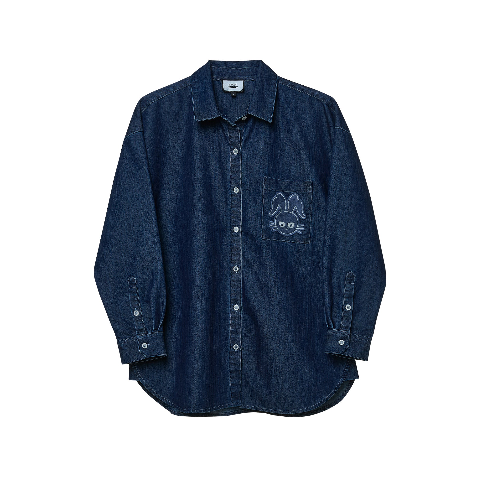 เสื้อเชิ้ตเดนิมแขนยาวปักโลโก้ Blue