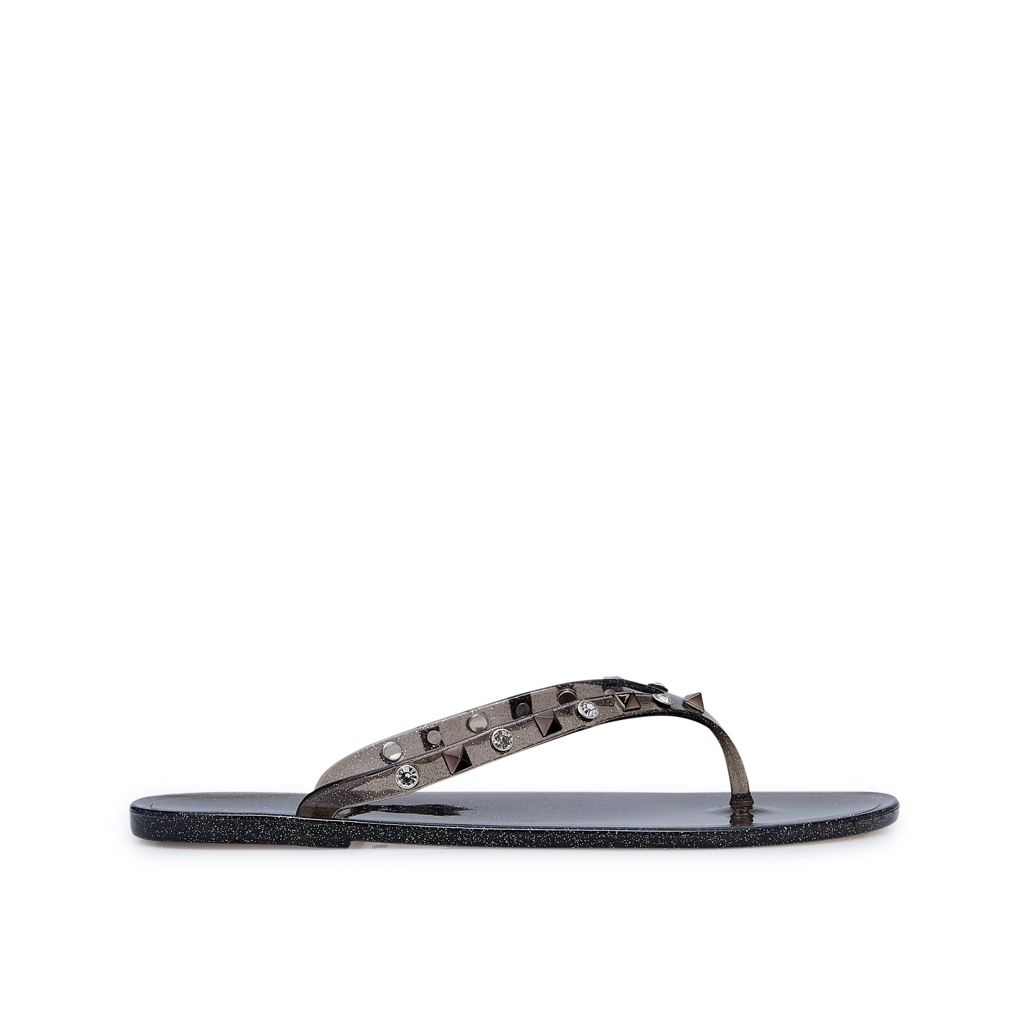 Elena Stud Flat Sandals Black