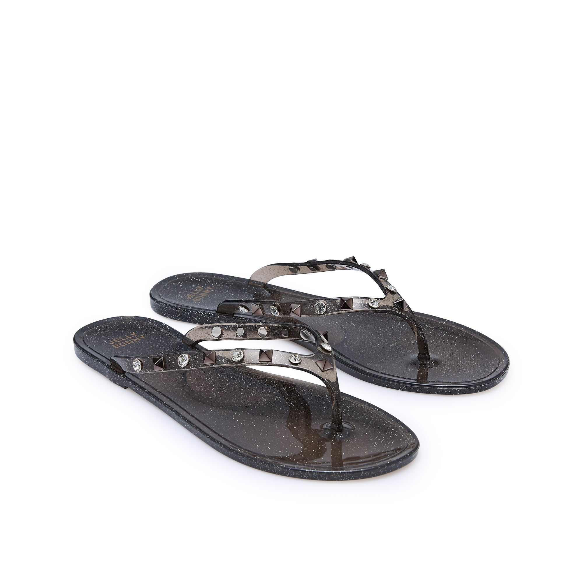 Elena Stud Flat Sandals Black